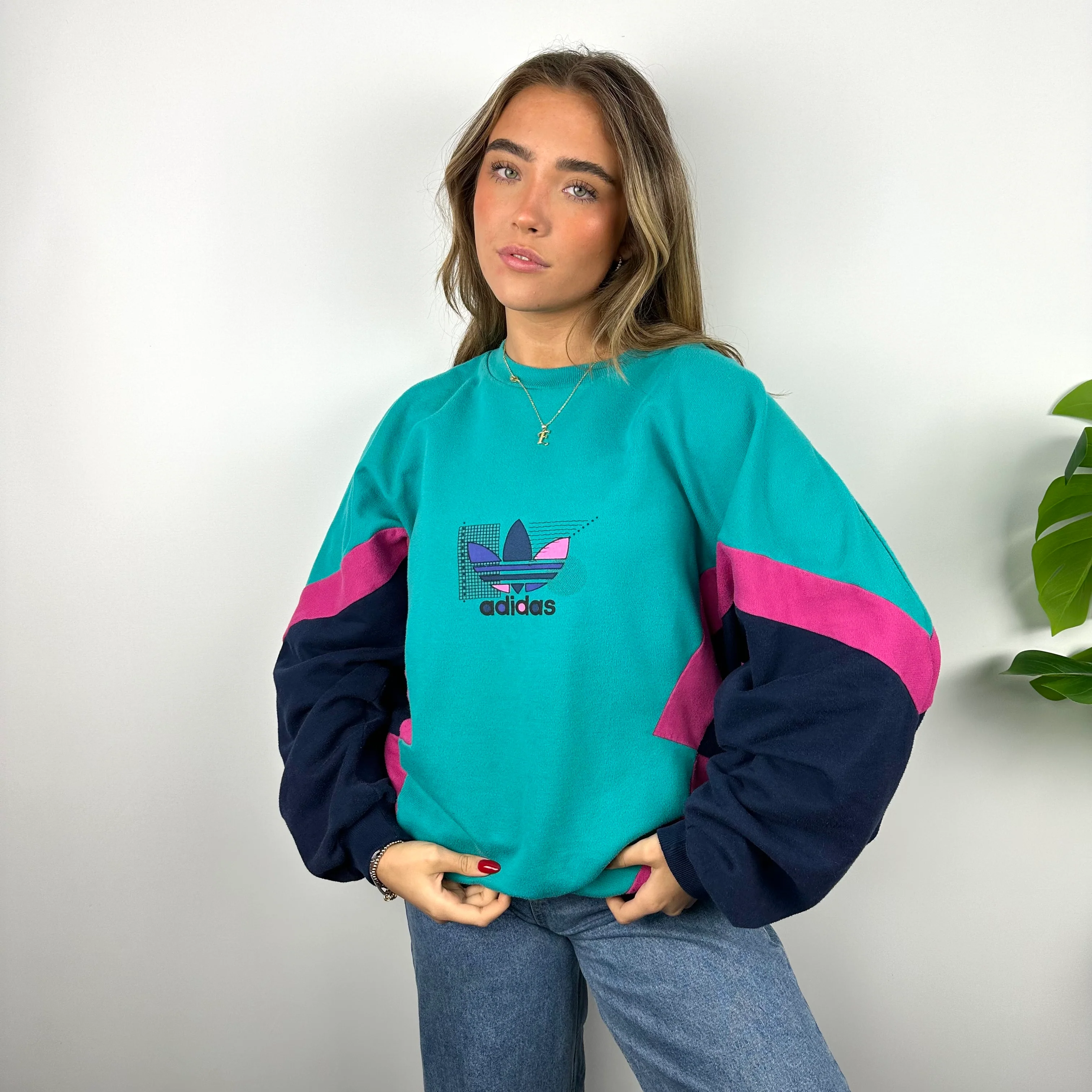 Adidas Turquoise Blue Spell Out Sweatshirt (XL) - Image 6