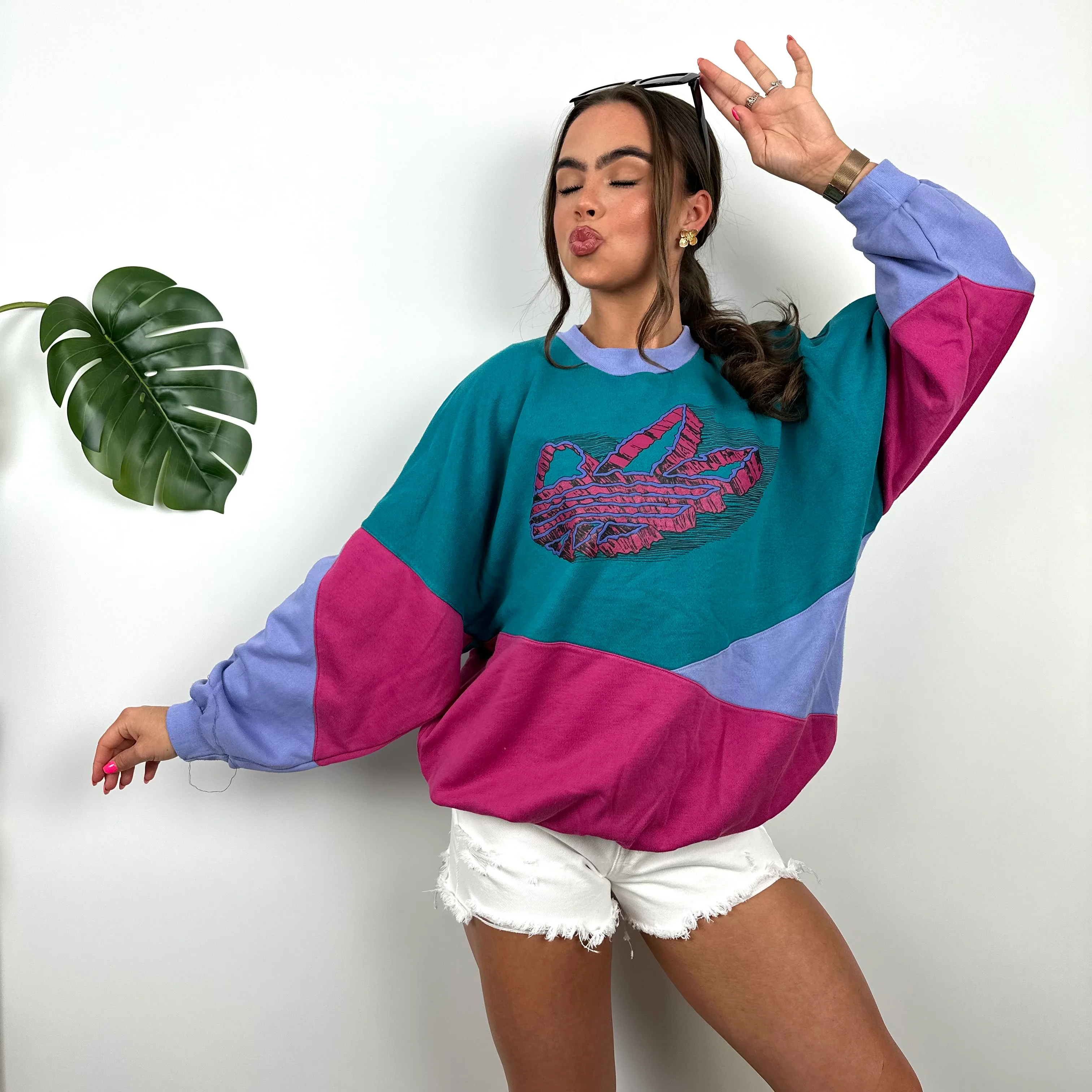Adidas Turquoise Colour Block Sweatshirt (S) - Image 5
