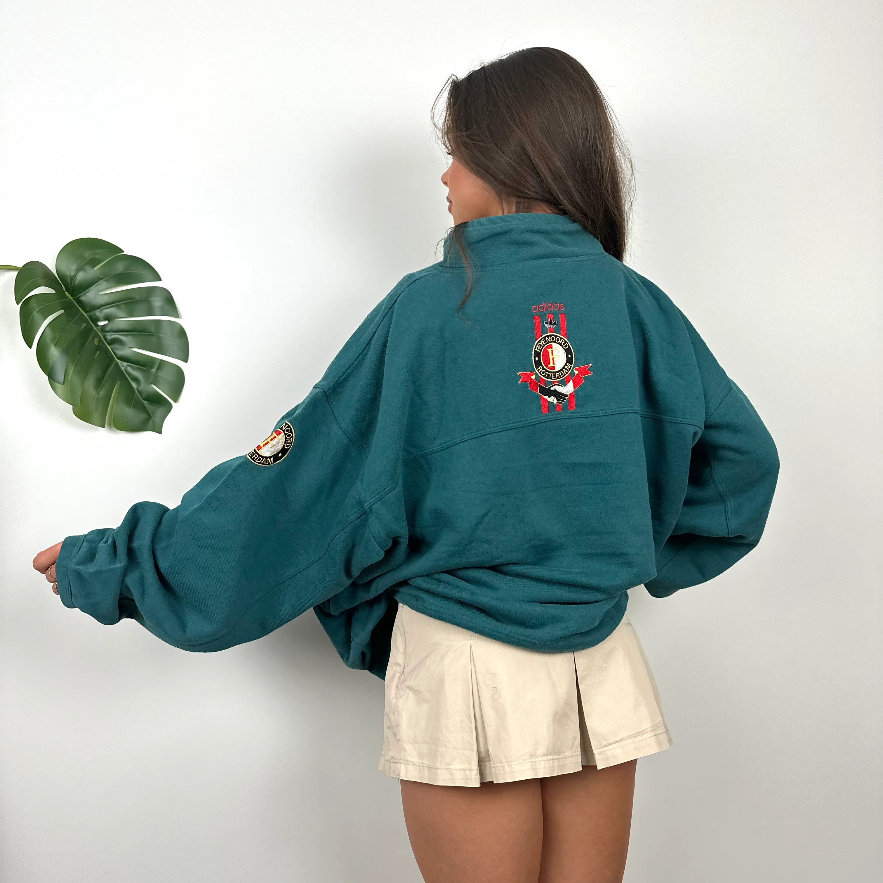Adidas X Feyenoord FC Rotterdam Football Turquoise Embroidered Spell Out Sweatshirt (M) - Image 2
