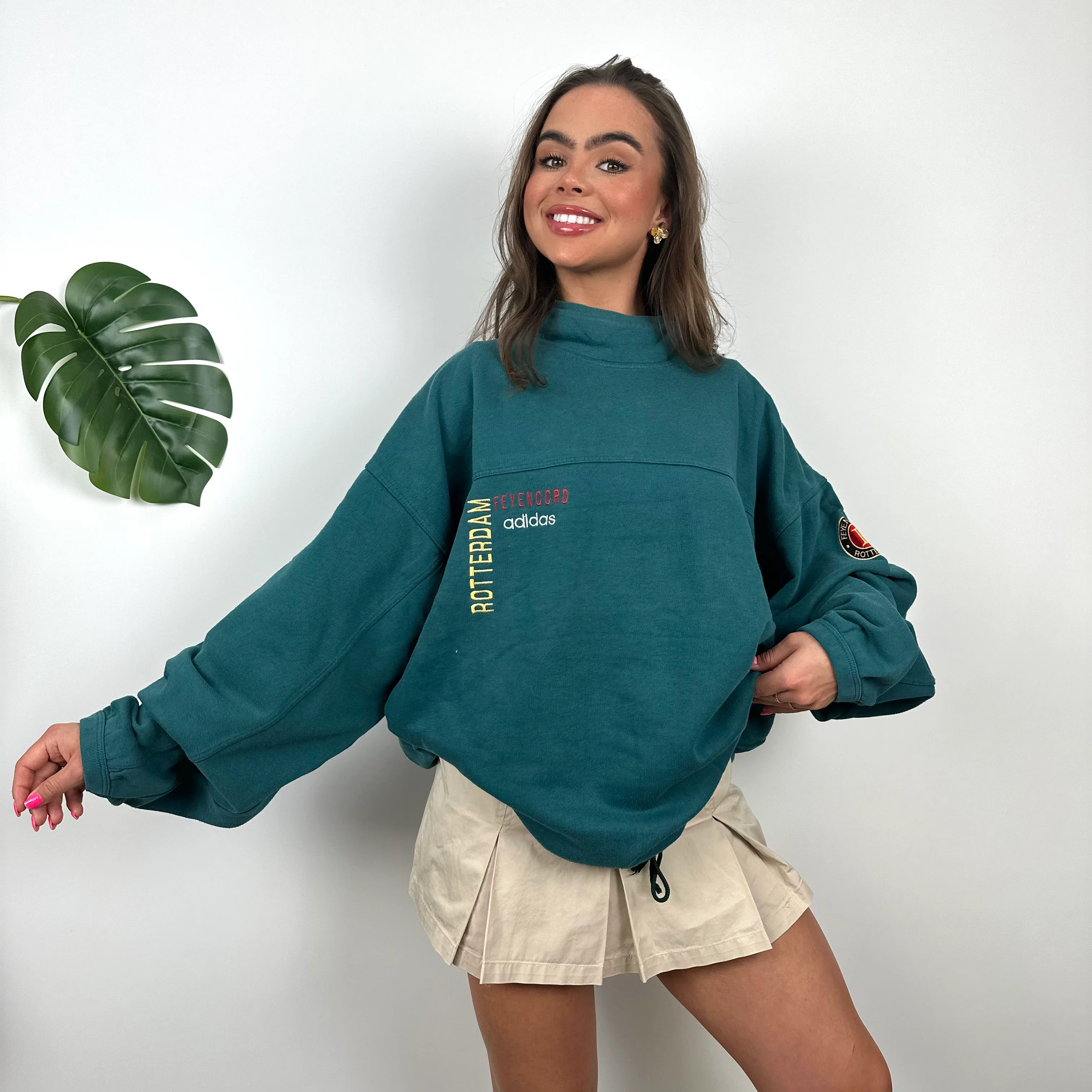 Adidas X Feyenoord FC Rotterdam Football Turquoise Embroidered Spell Out Sweatshirt (M) - Image 3