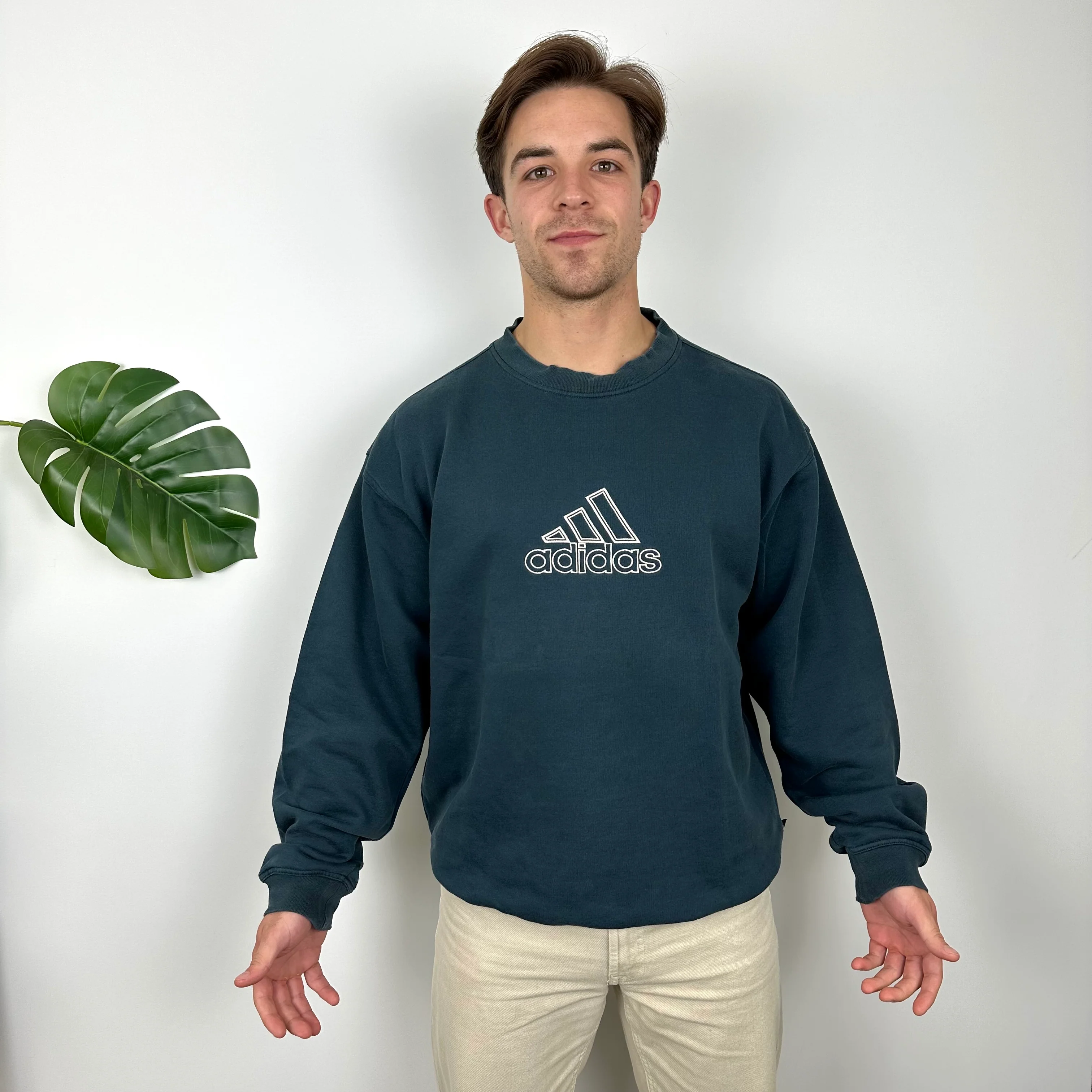 Adidas Turquoise Embroidered Spell Out Sweatshirt (XL) - Image 2