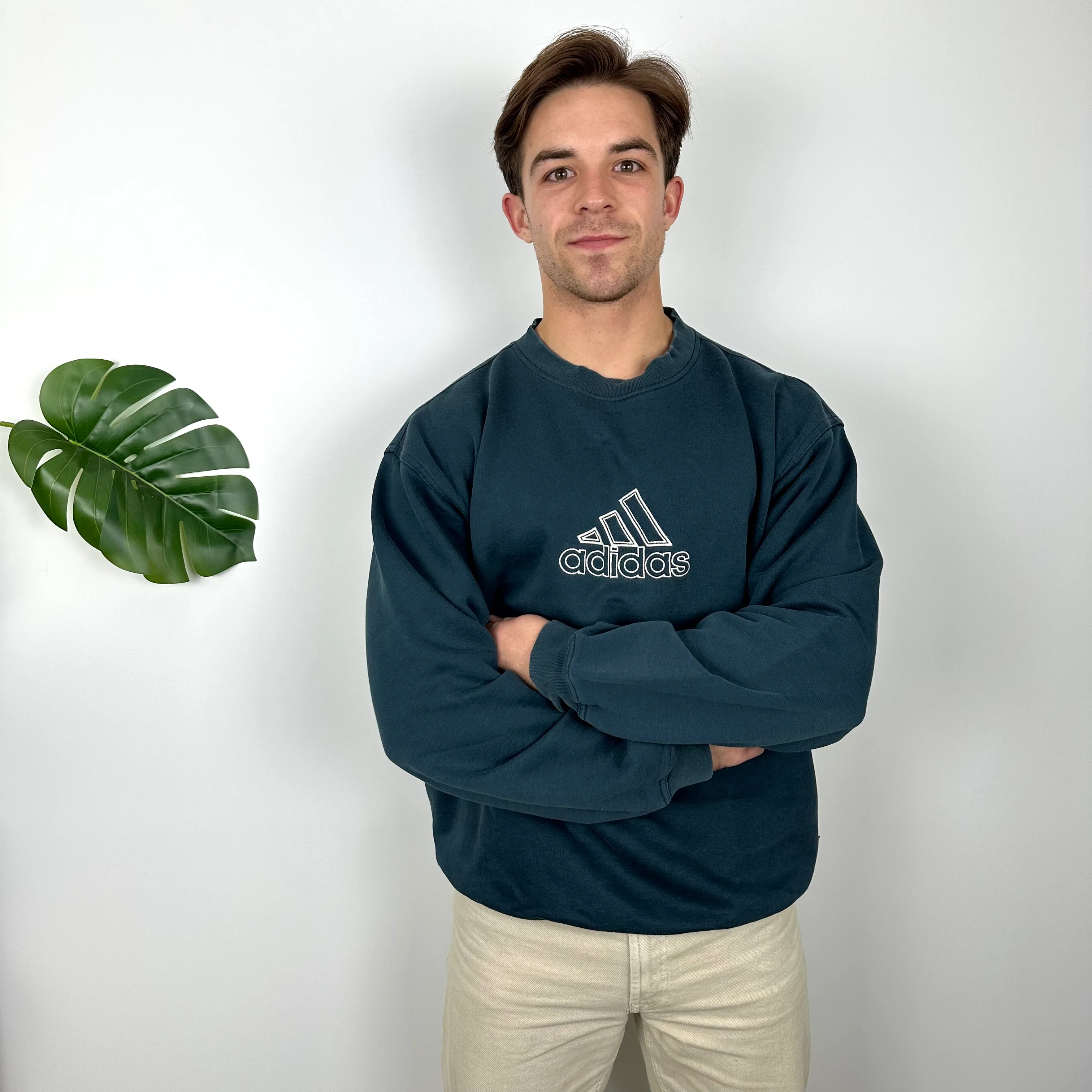 Adidas Turquoise Embroidered Spell Out Sweatshirt (XL) - Image 4