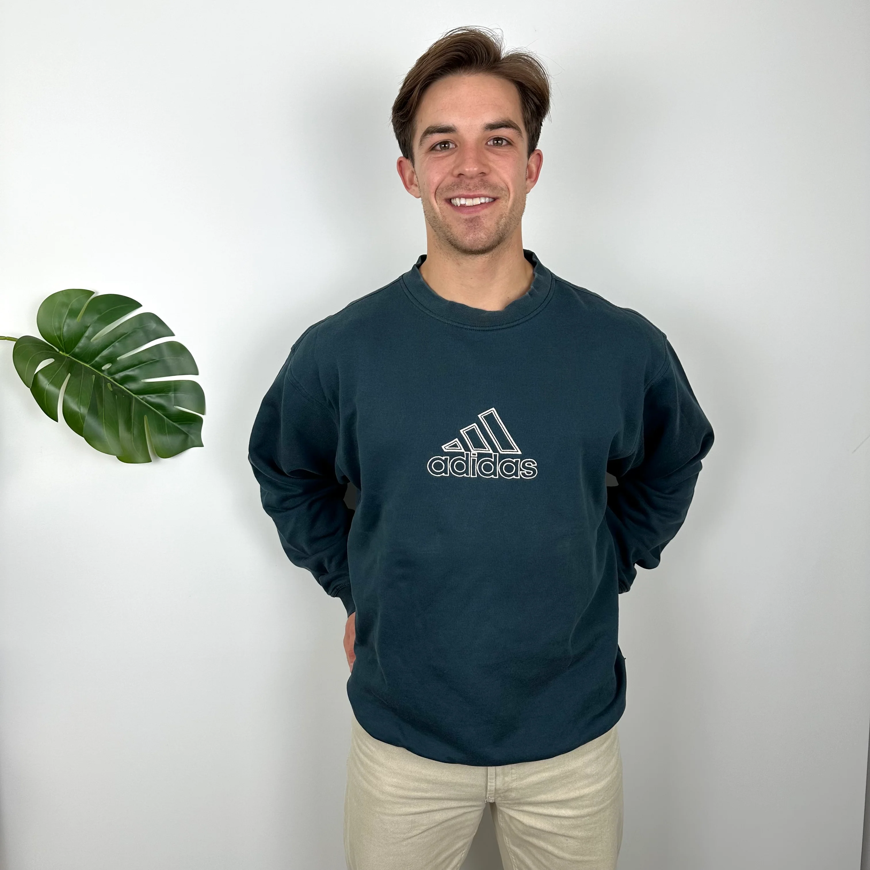 Adidas Turquoise Embroidered Spell Out Sweatshirt (XL) - Image 6