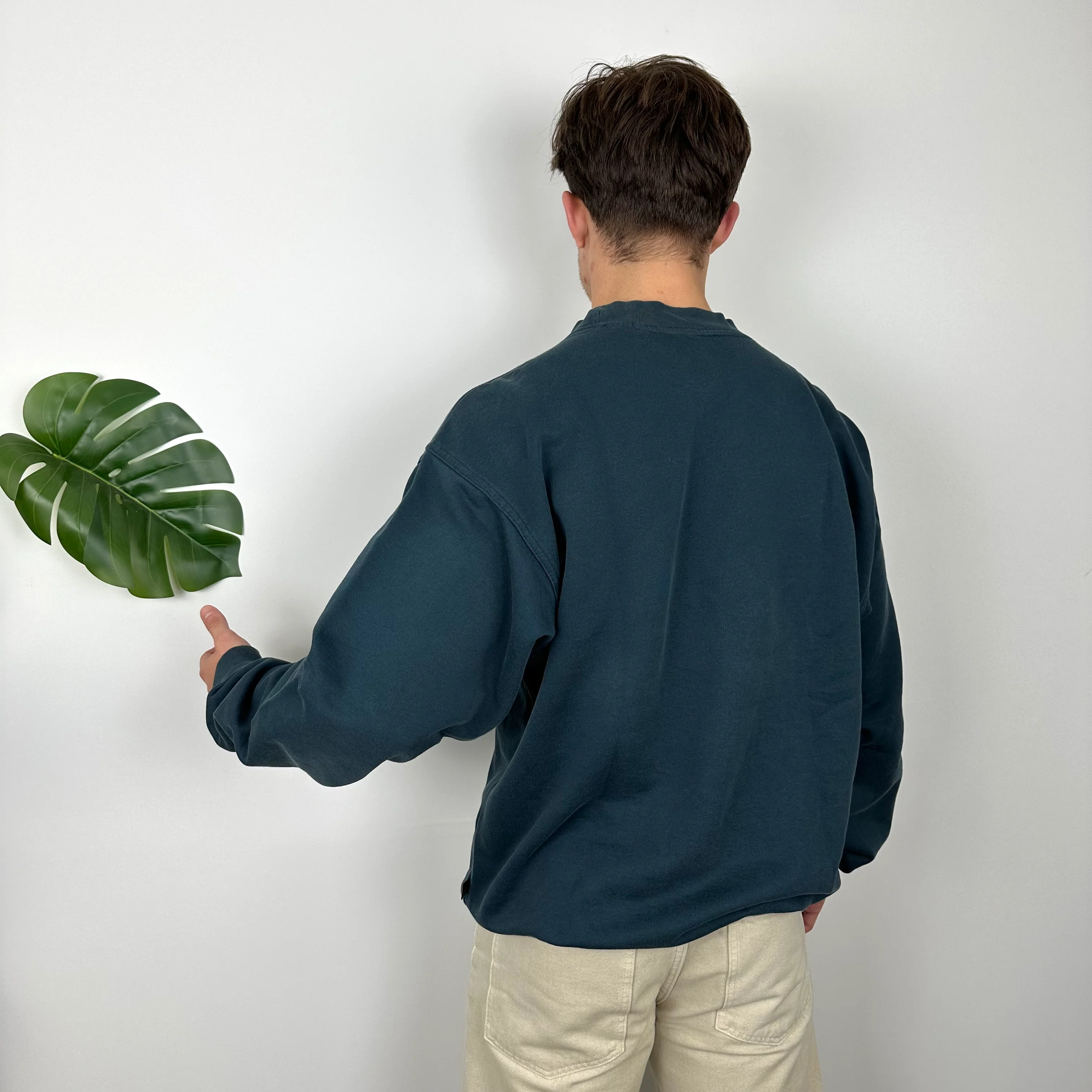Adidas Turquoise Embroidered Spell Out Sweatshirt (XL) - Image 7