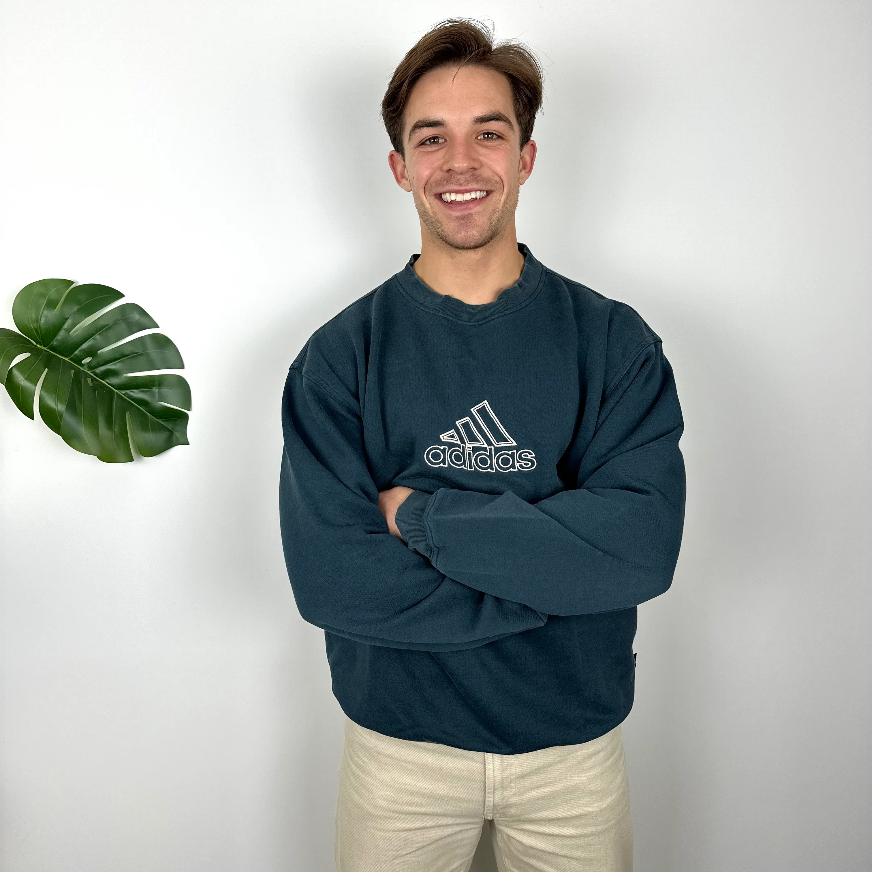 Adidas Turquoise Embroidered Spell Out Sweatshirt (XL) - Image 8