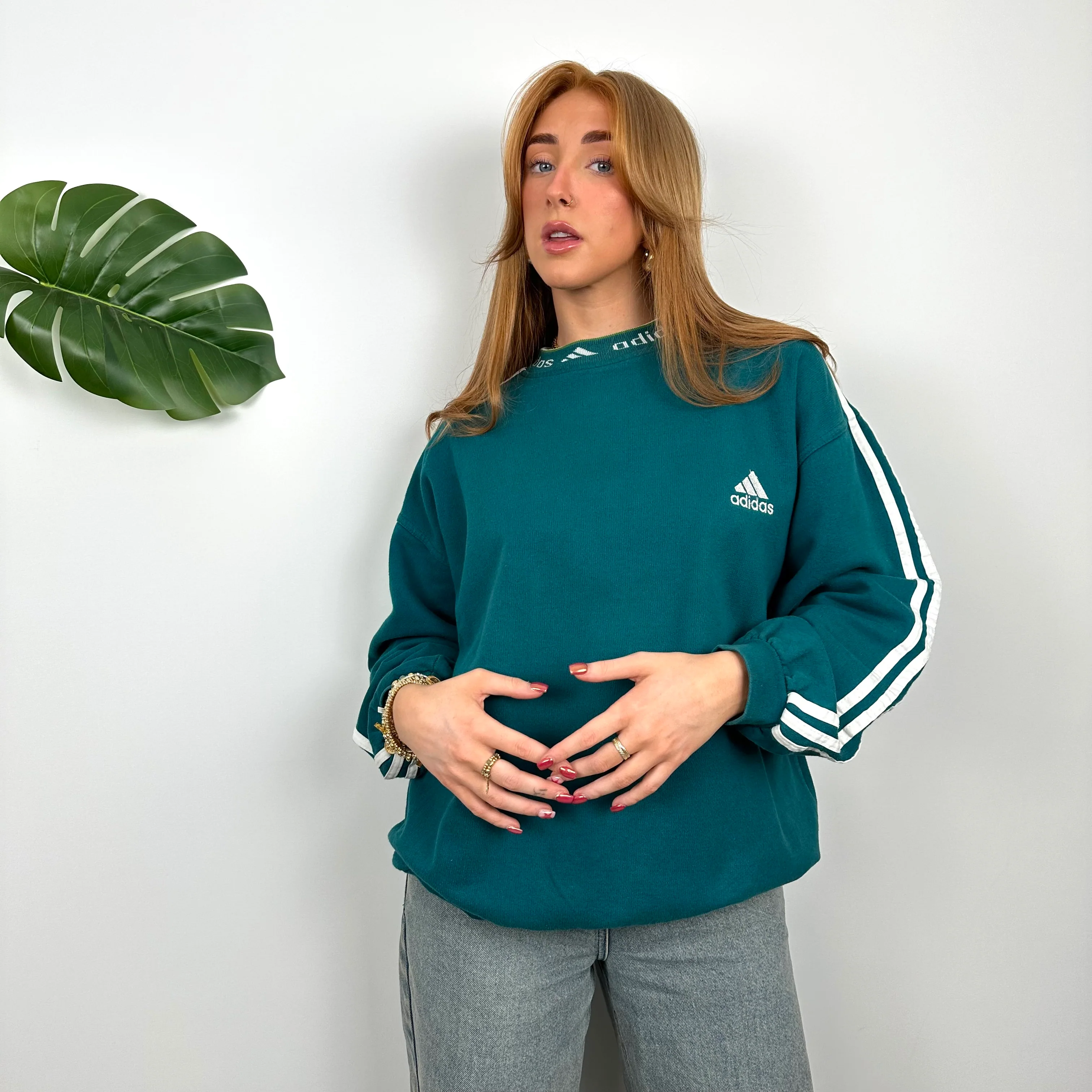 Adidas Turquoise Embroidered Spell Out Sweatshirt (M) - Image 2