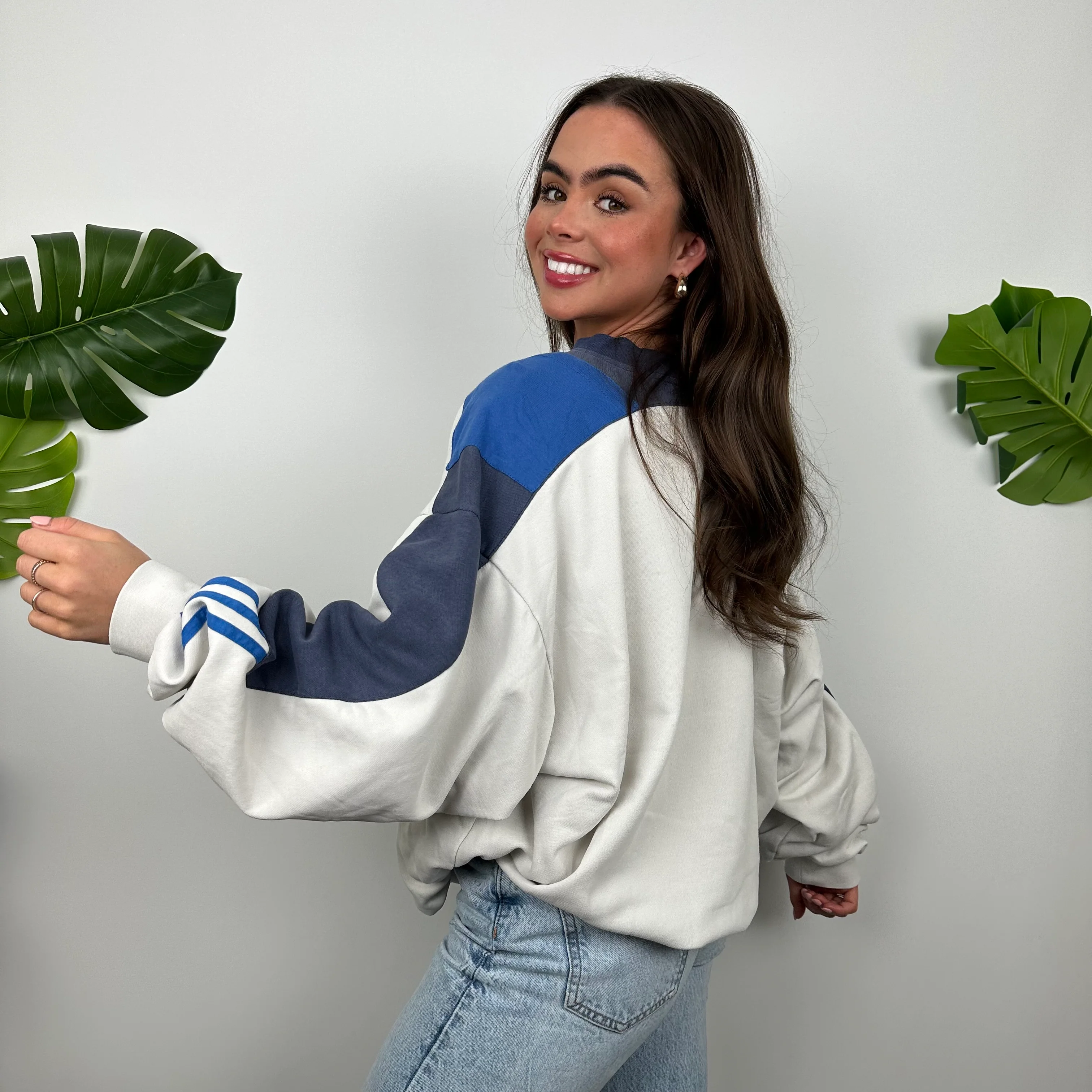 Adidas White and Navy Embroidered Spell Out Sweatshirt (L) - Image 6
