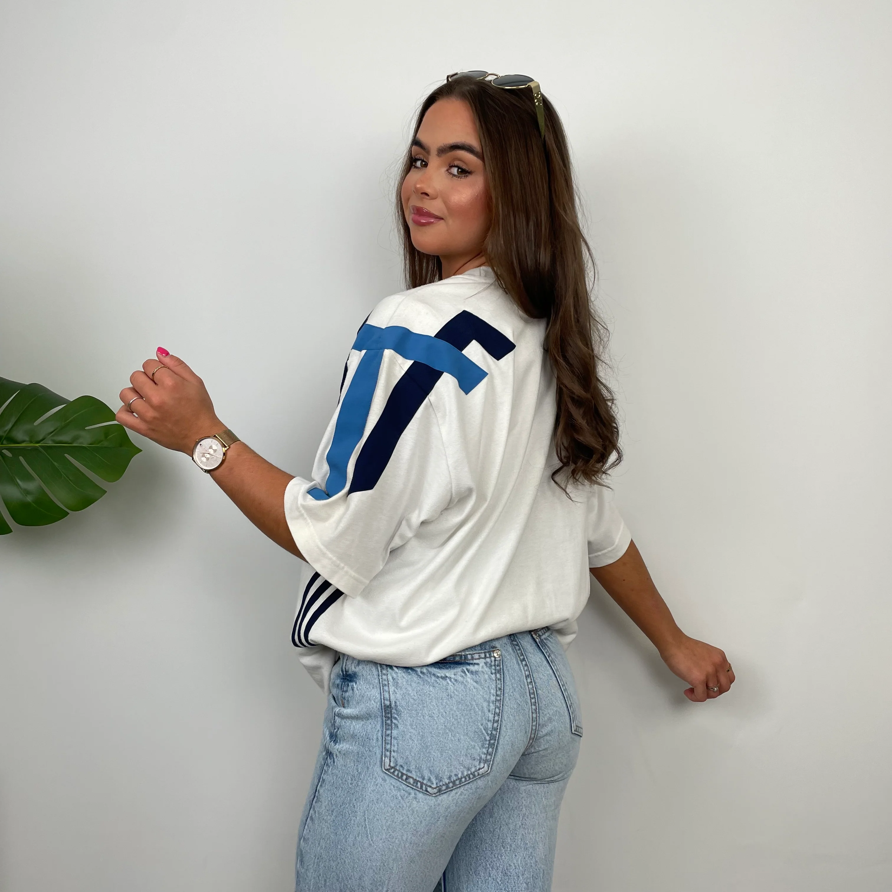 Adidas White Embroidered Spell Out Colour Block T Shirt (XL) - Image 4