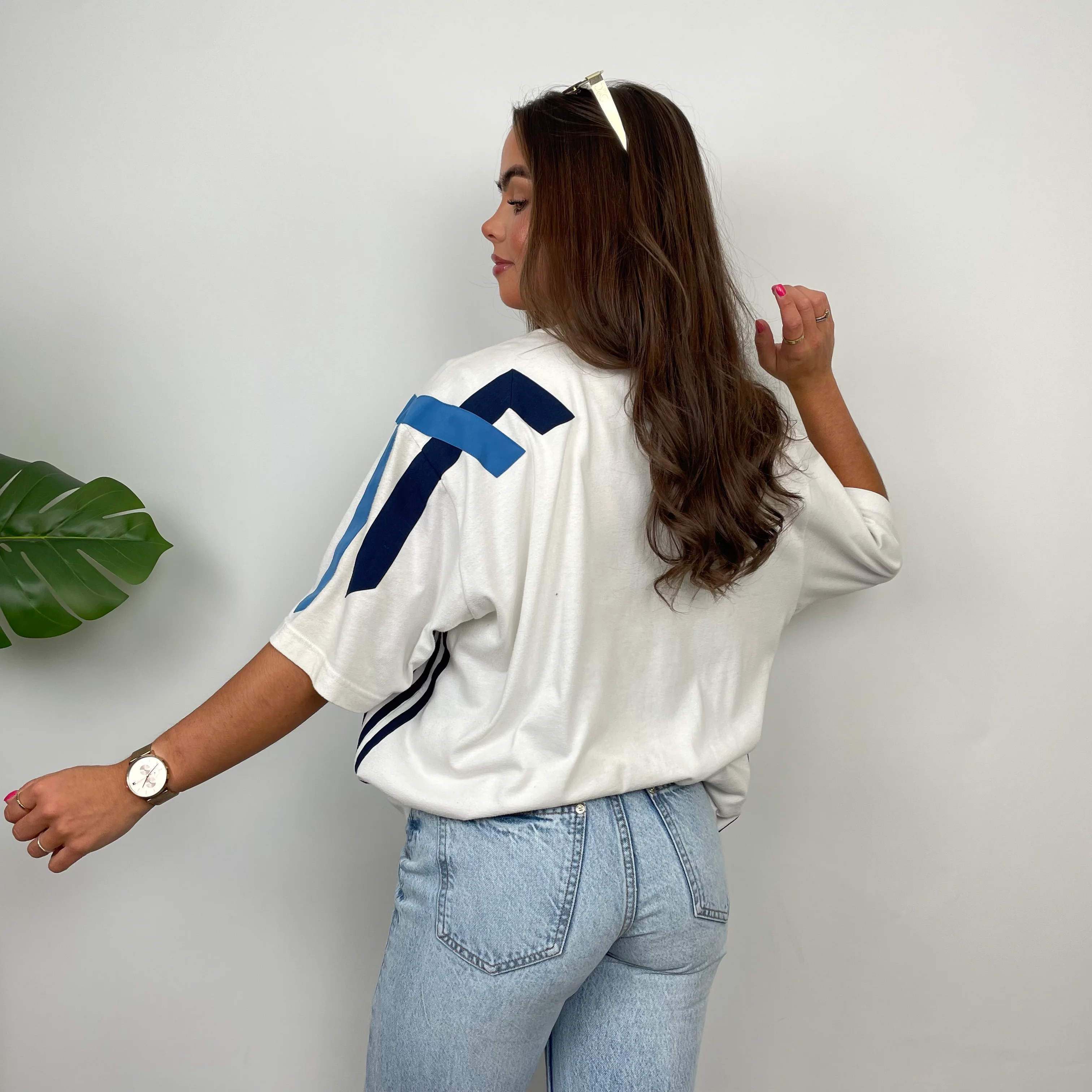 Adidas White Embroidered Spell Out Colour Block T Shirt (XL) - Image 5
