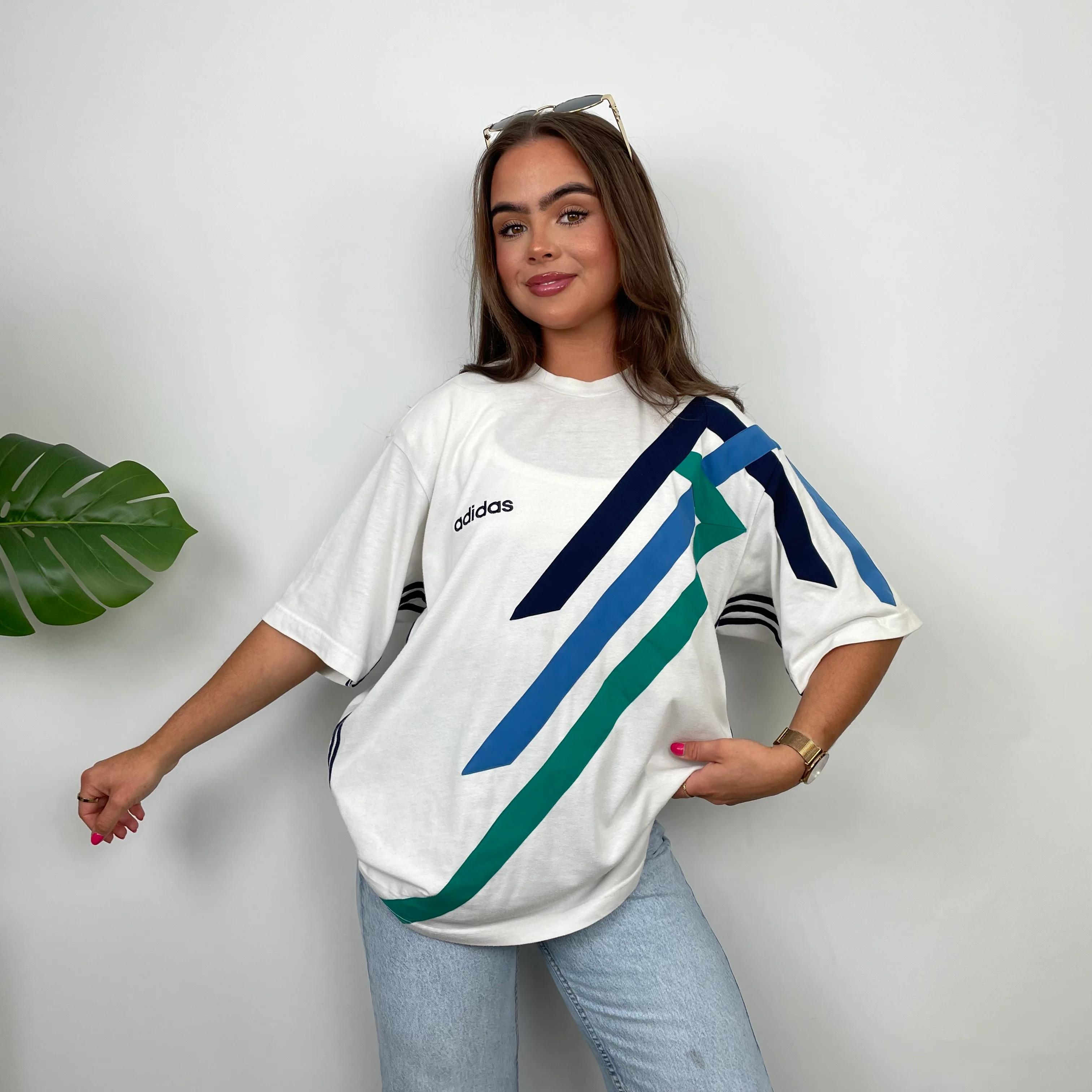 Adidas White Embroidered Spell Out Colour Block T Shirt (XL) - Image 6