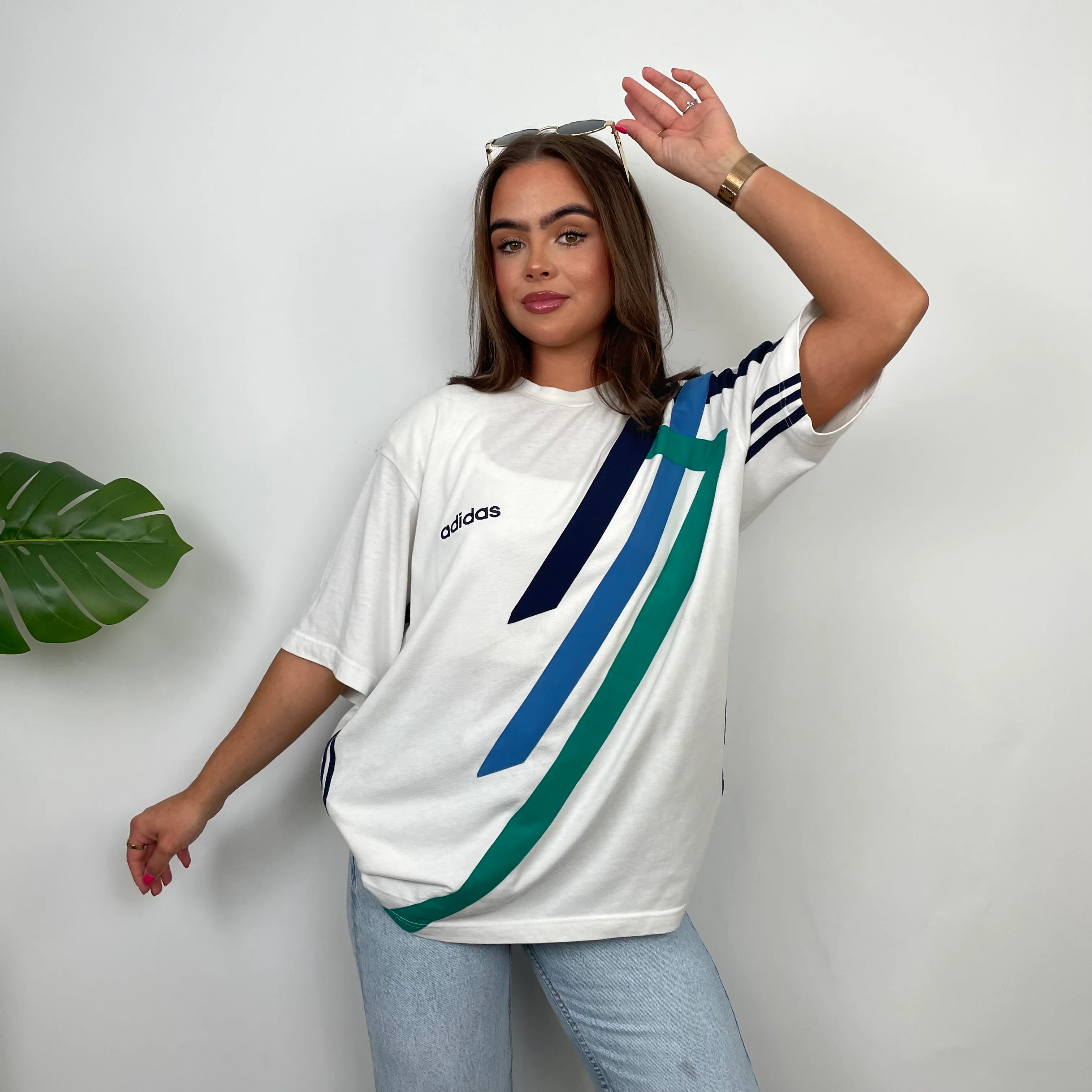 Adidas White Embroidered Spell Out Colour Block T Shirt (XL) - Image 7
