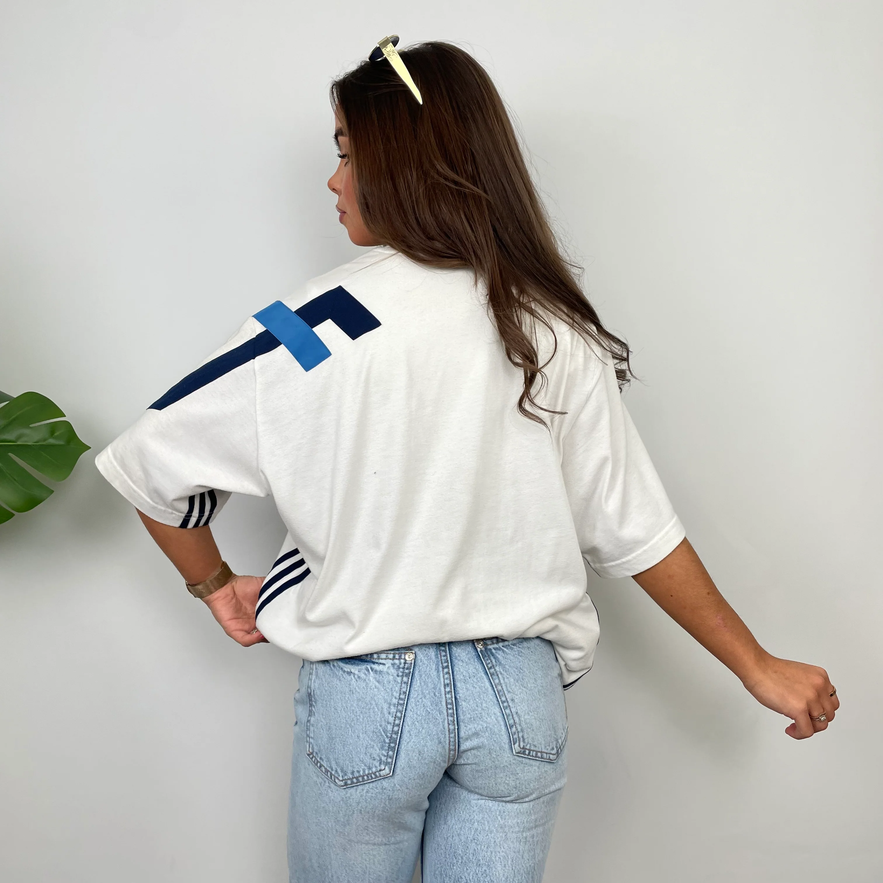 Adidas White Embroidered Spell Out Colour Block T Shirt (XL) - Image 8