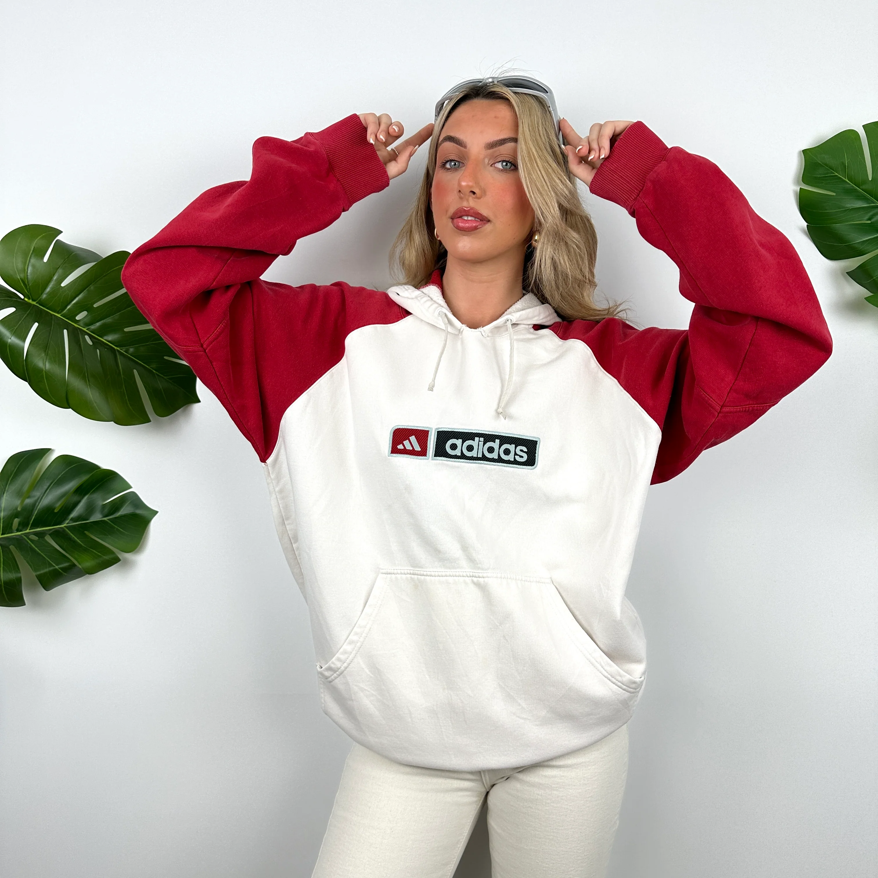 Adidas White Embroidered Spell Out Hoodie (XL) - Image 5