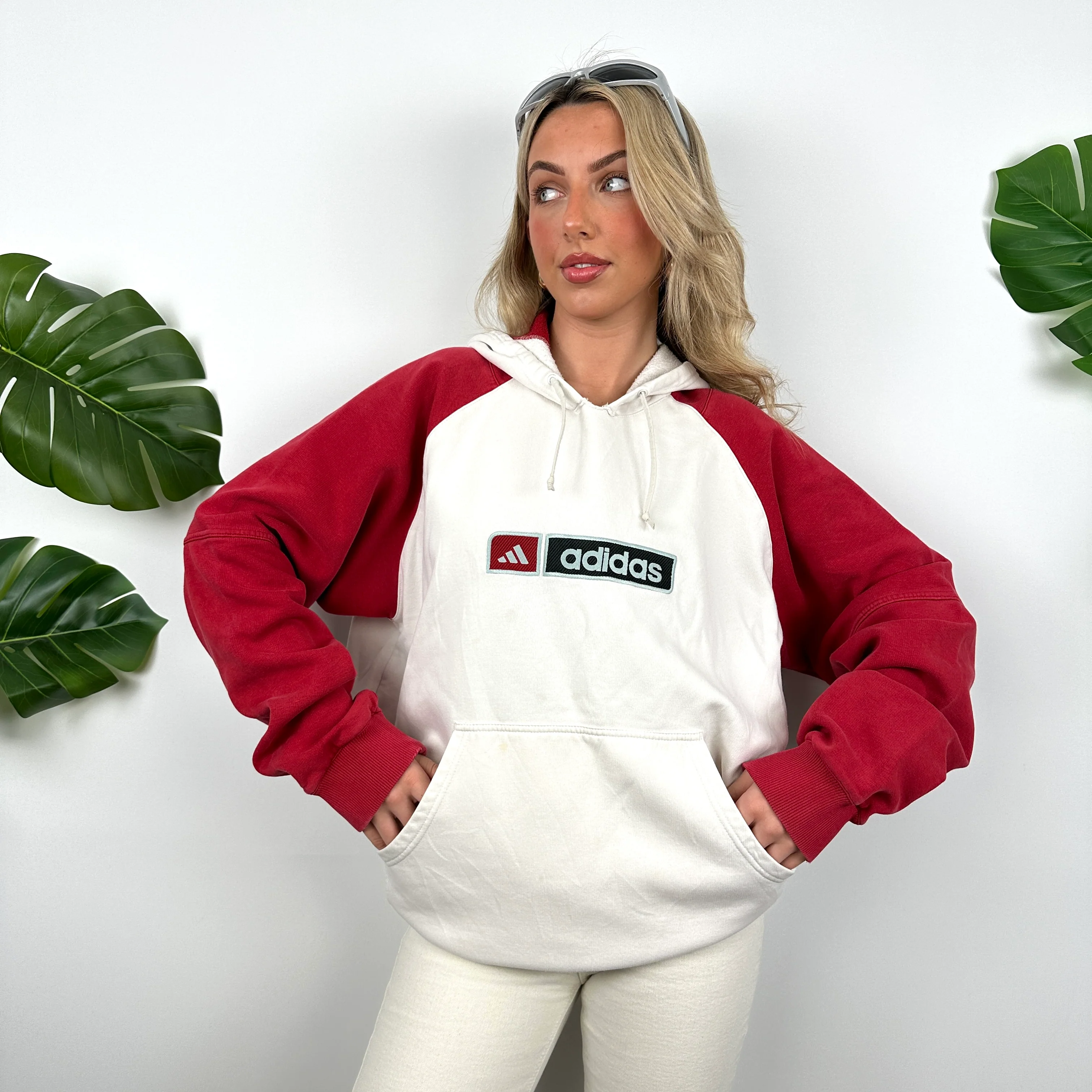 Adidas White Embroidered Spell Out Hoodie (XL) - Image 6