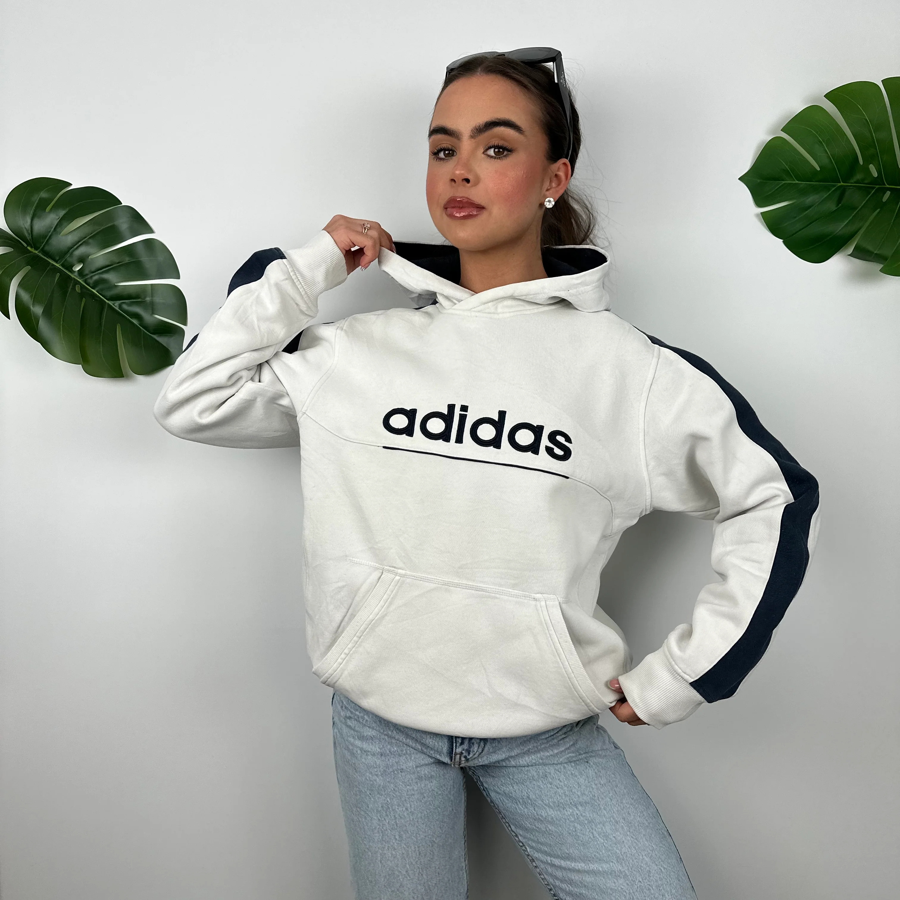 Adidas White Embroidered Spell Out Hoodie (M) - Image 6