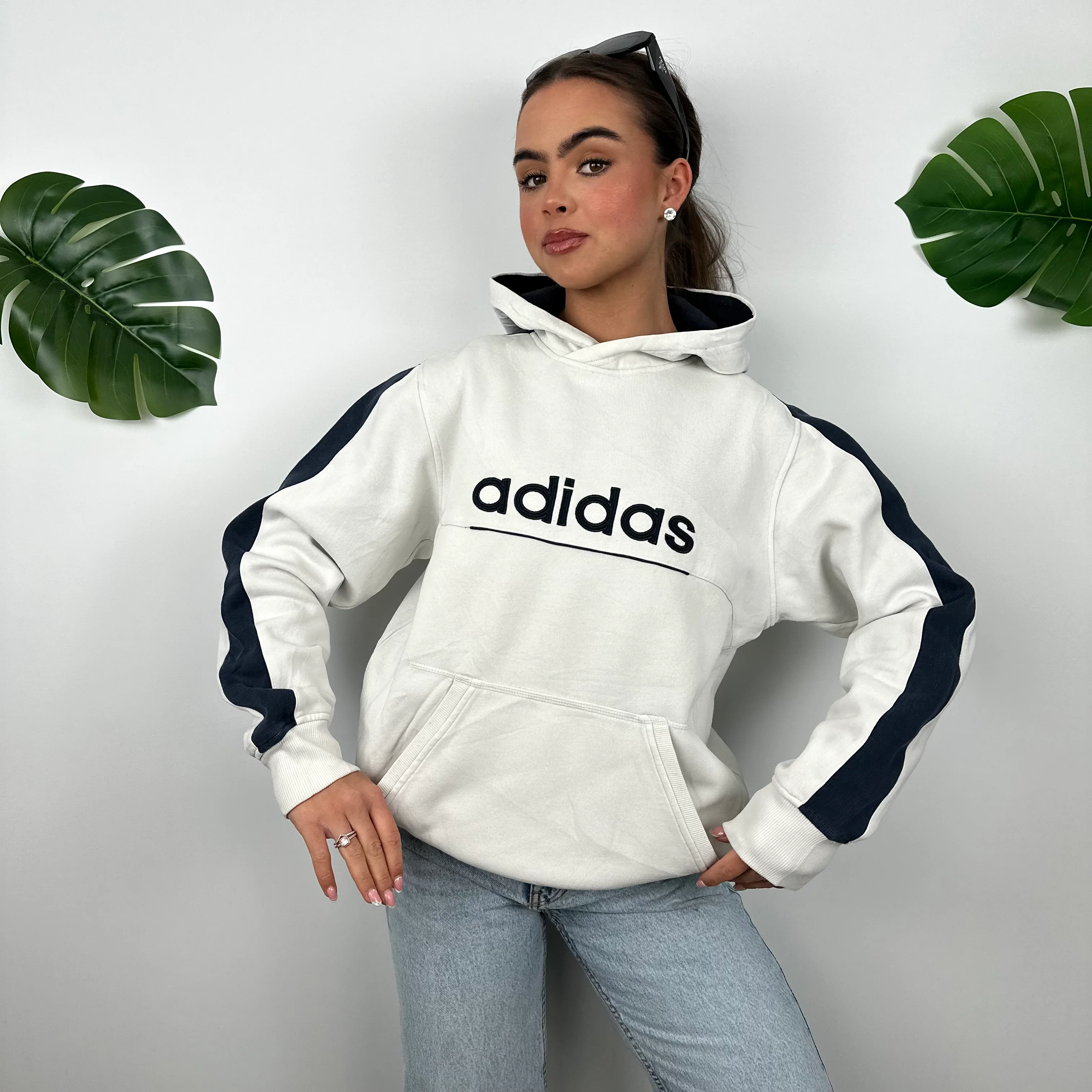 Adidas White Embroidered Spell Out Hoodie (M) - Image 7
