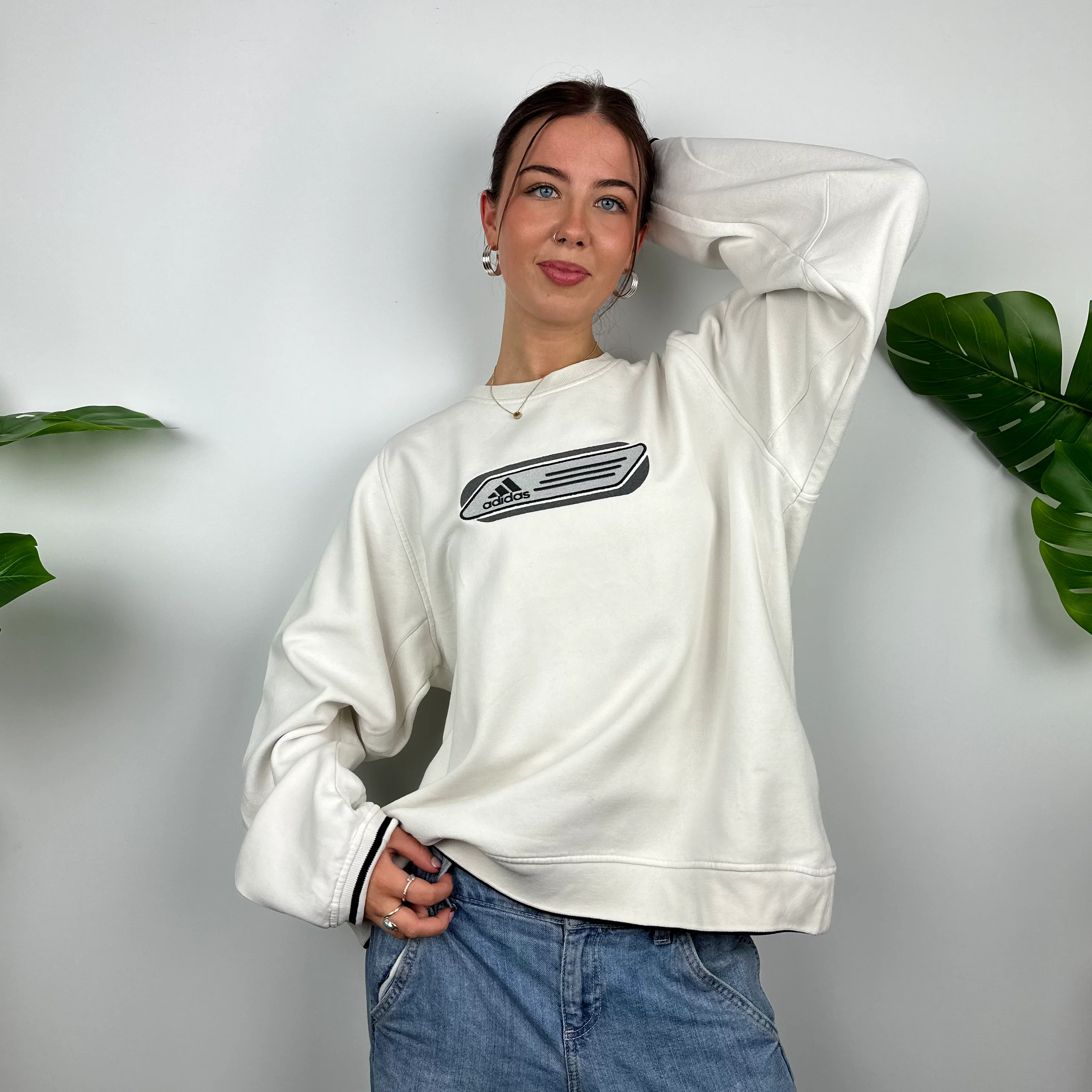 Adidas White Embroidered Spell Out Sweatshirt (L) - Image 2