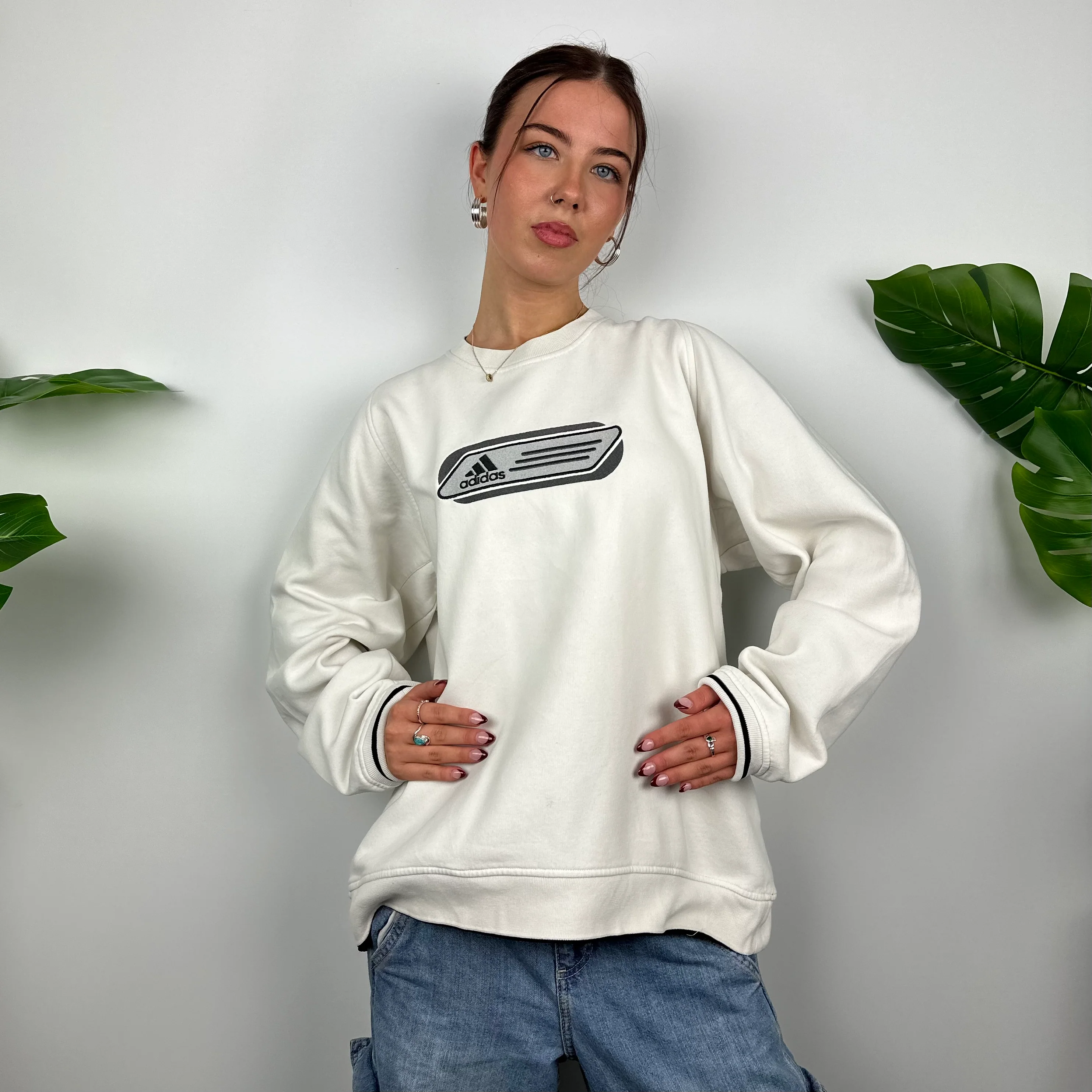 Adidas White Embroidered Spell Out Sweatshirt (L) - Image 3