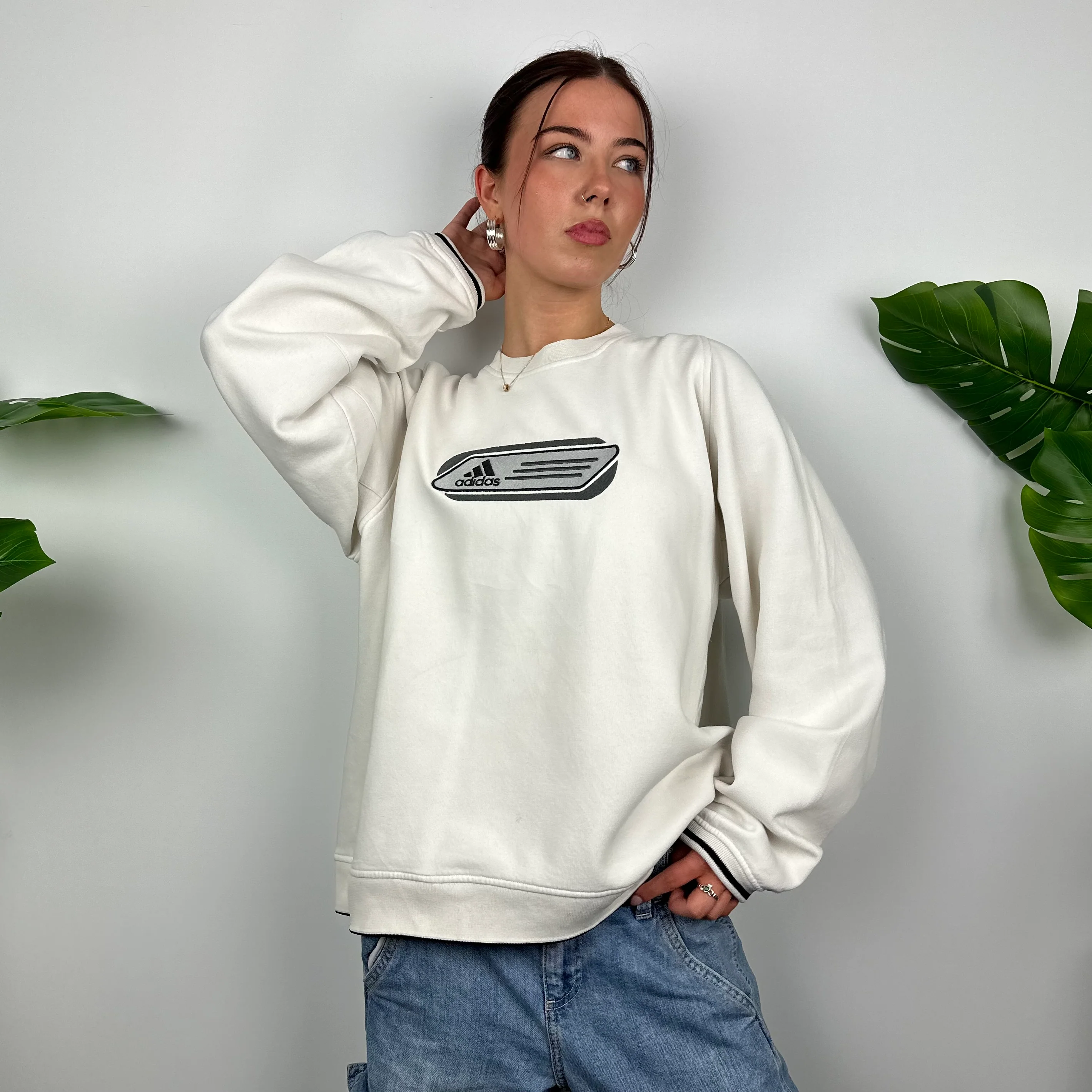 Adidas White Embroidered Spell Out Sweatshirt (L) - Image 5
