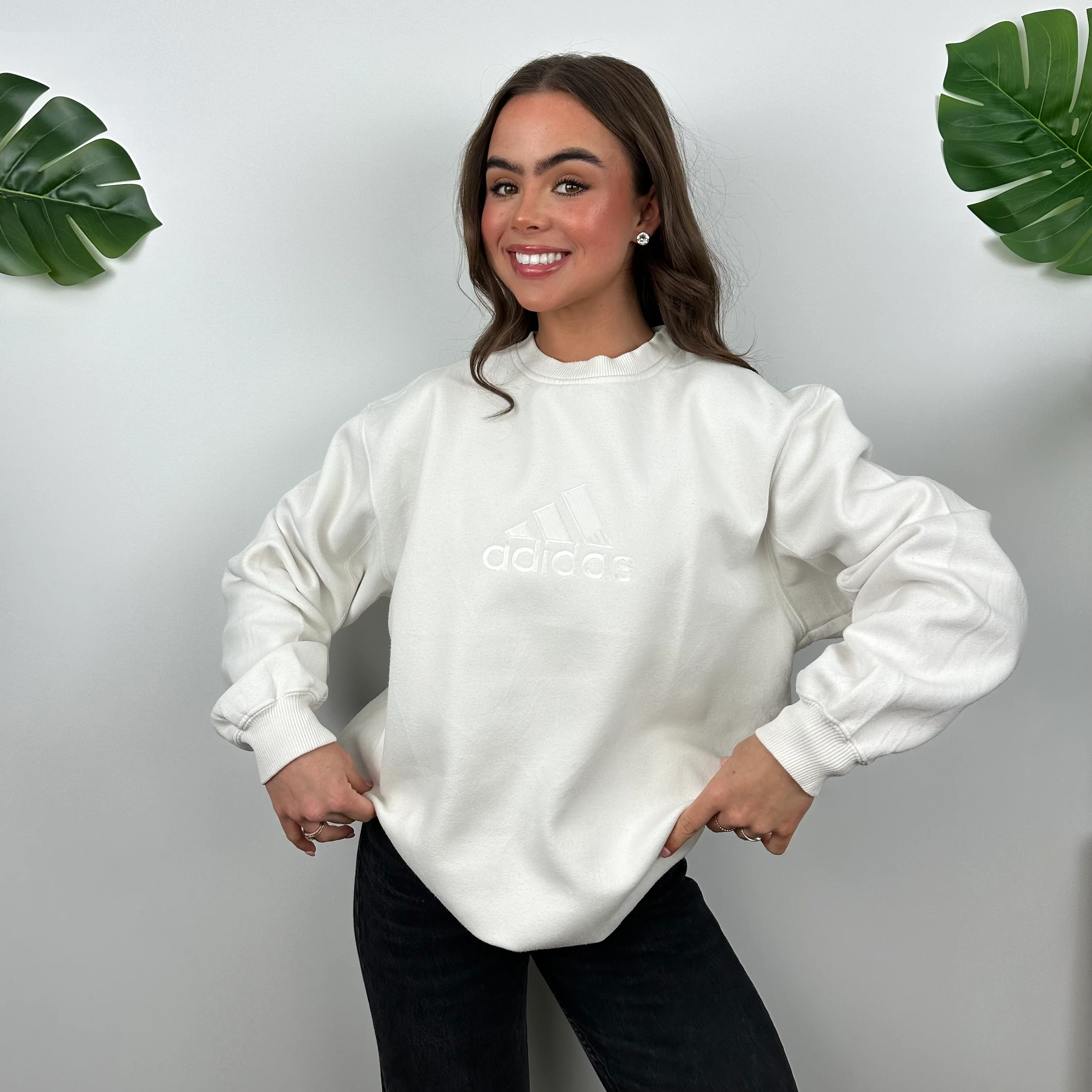 Adidas White Embroidered Spell Out Sweatshirt (M)
