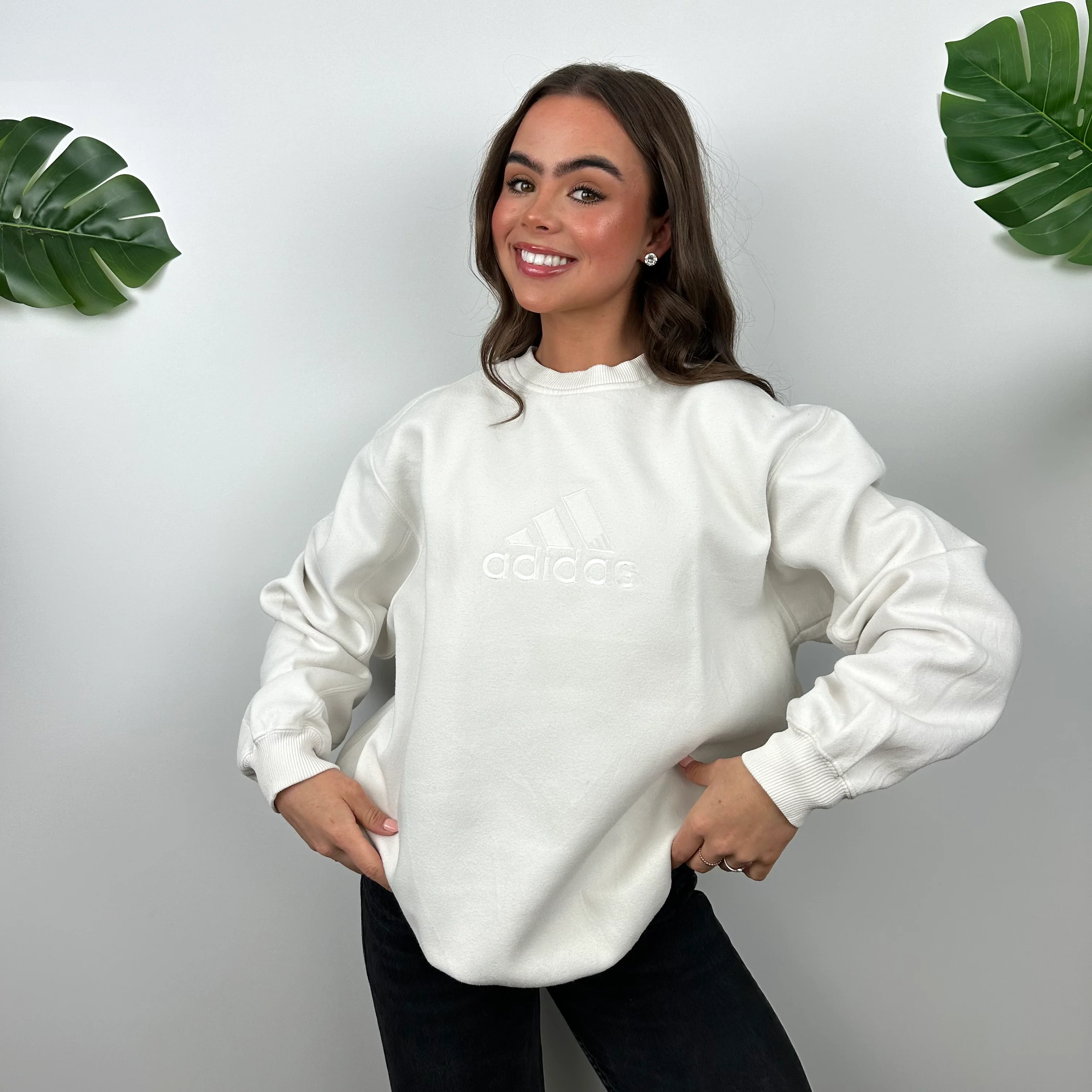 Adidas White Embroidered Spell Out Sweatshirt (M) - Image 4