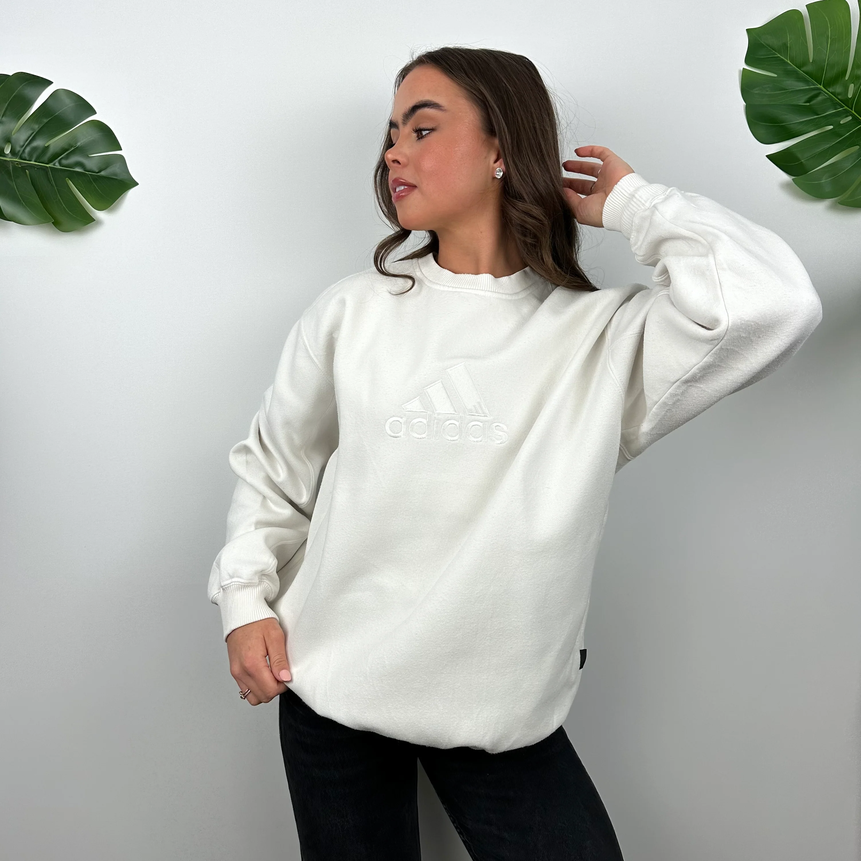 Adidas White Embroidered Spell Out Sweatshirt (M) - Image 5
