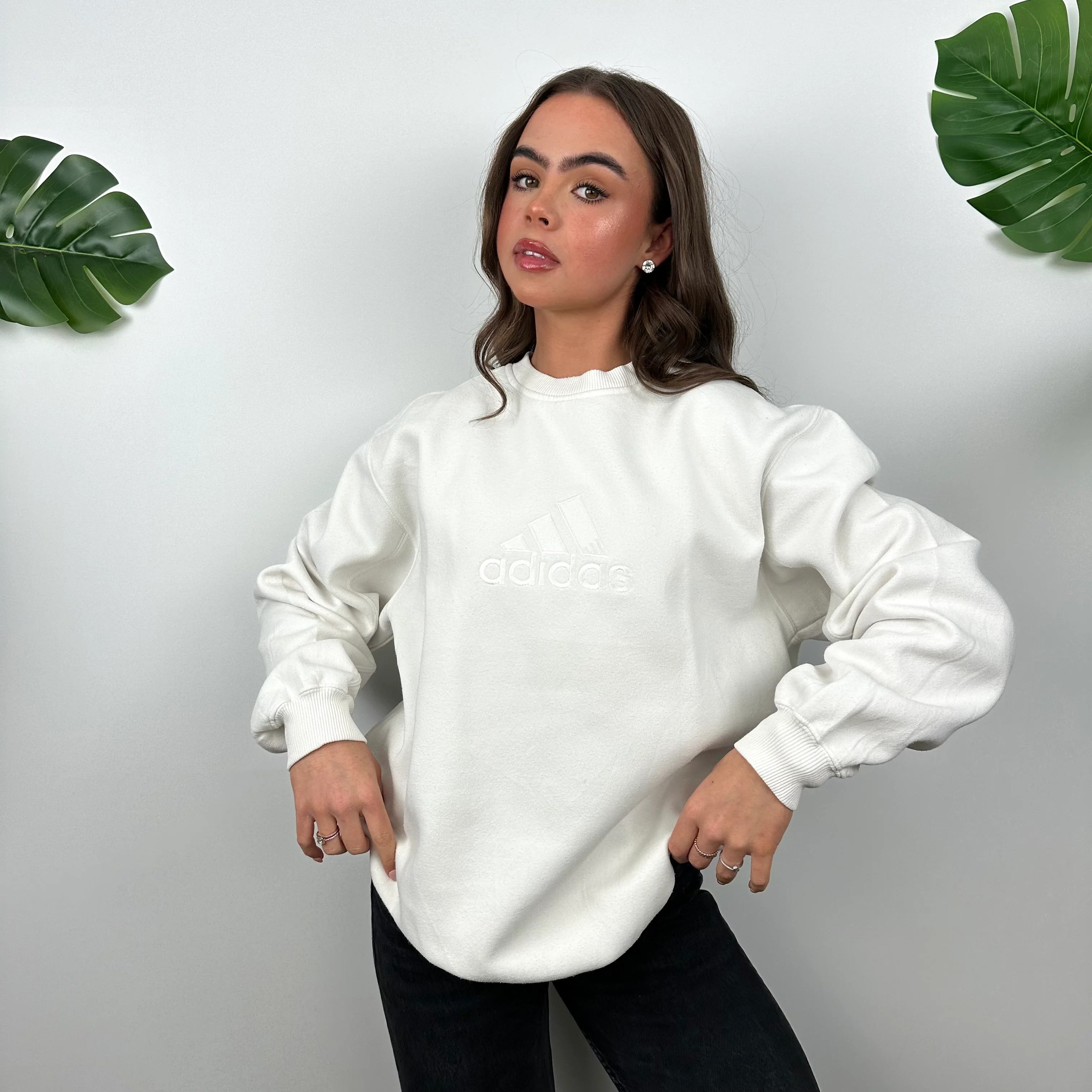 Adidas White Embroidered Spell Out Sweatshirt (M) - Image 6