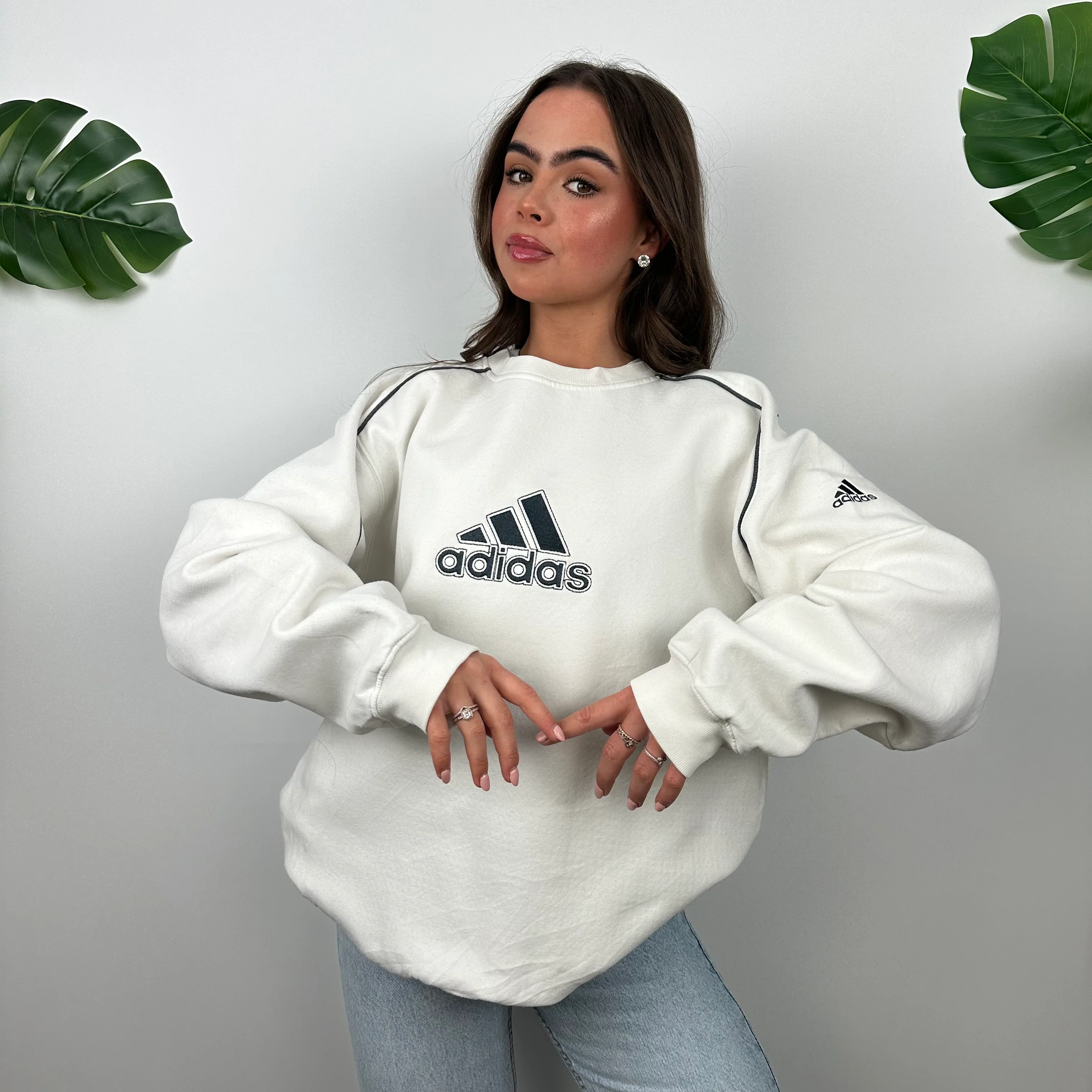 Adidas White Embroidered Spell Out Sweatshirt (L)