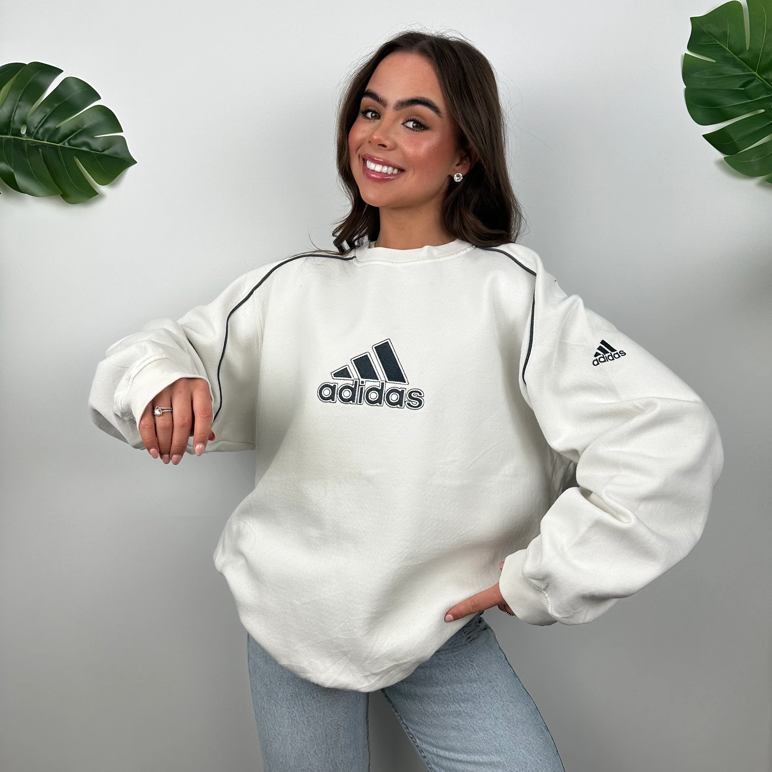 Adidas White Embroidered Spell Out Sweatshirt (L) - Image 2