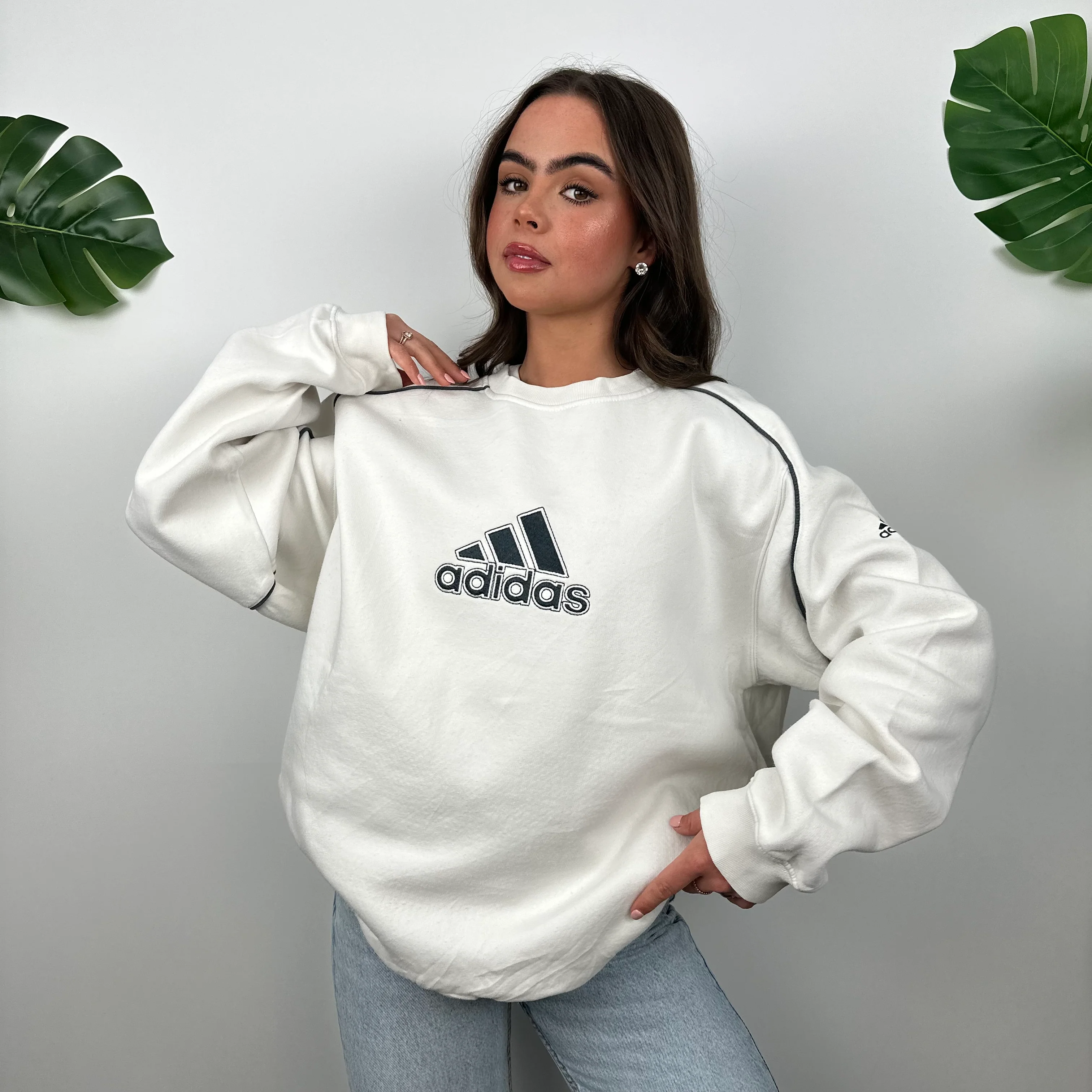 Adidas White Embroidered Spell Out Sweatshirt (L) - Image 3