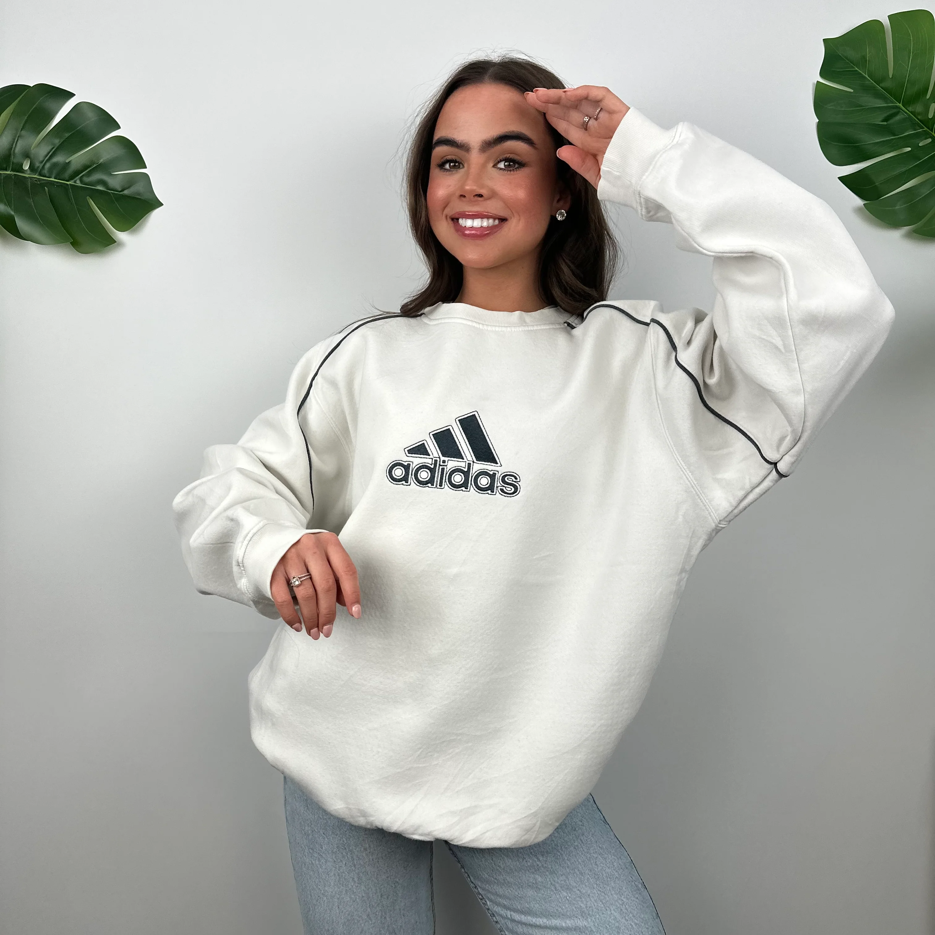 Adidas White Embroidered Spell Out Sweatshirt (L) - Image 5