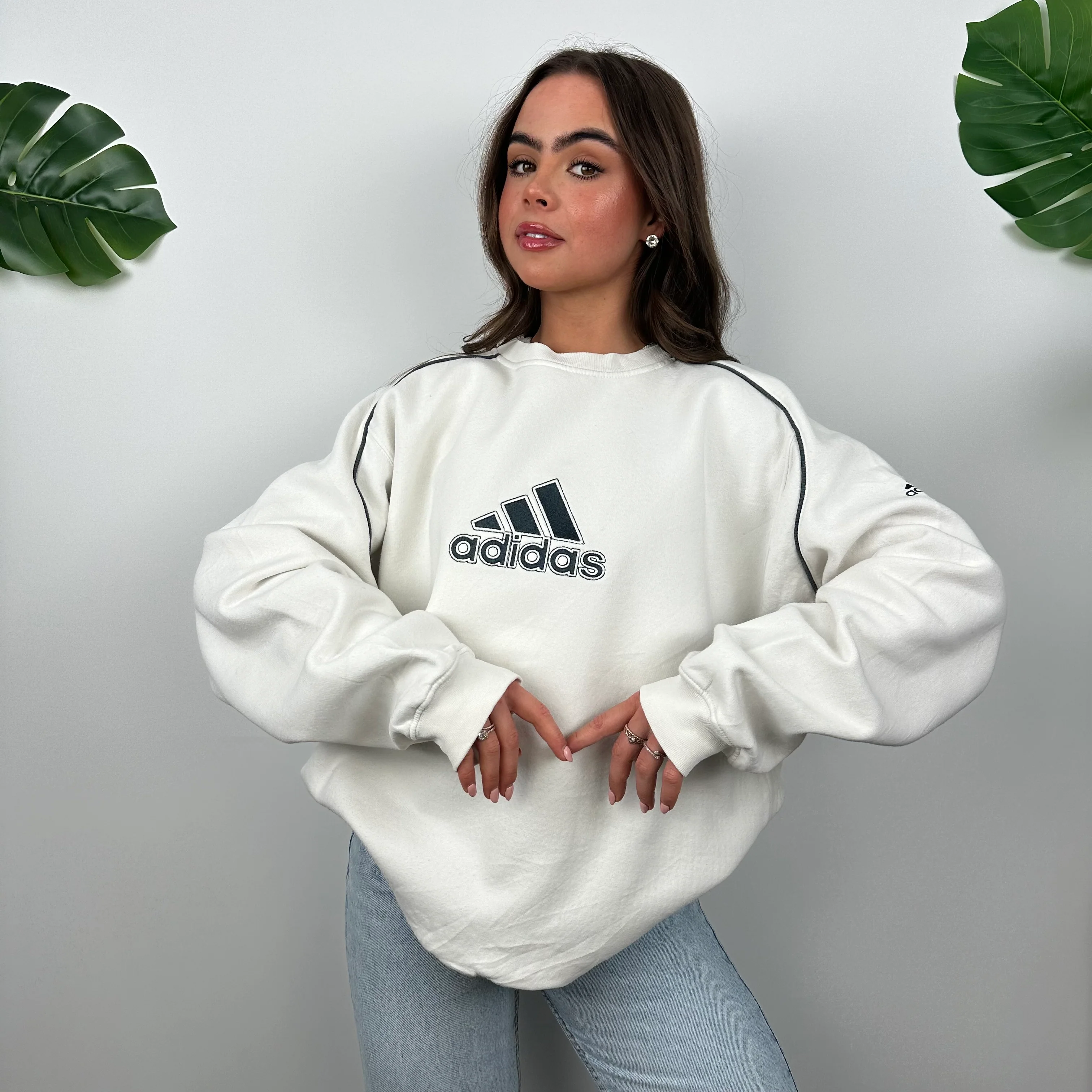 Adidas White Embroidered Spell Out Sweatshirt (L) - Image 6