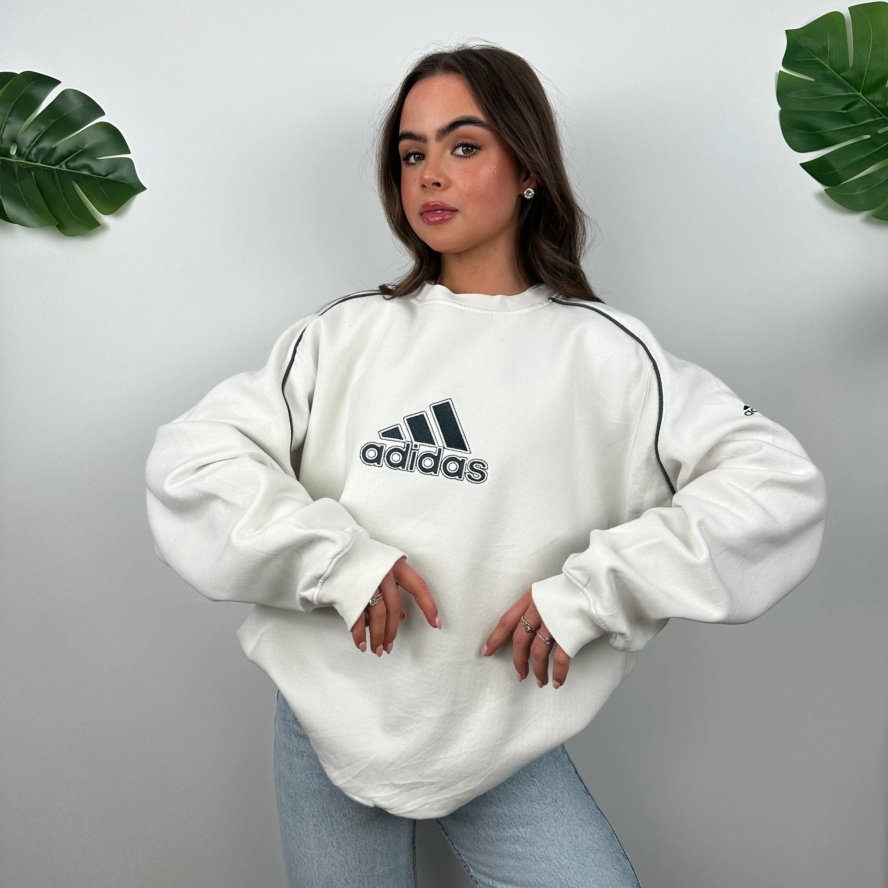 Adidas White Embroidered Spell Out Sweatshirt (L) - Image 7