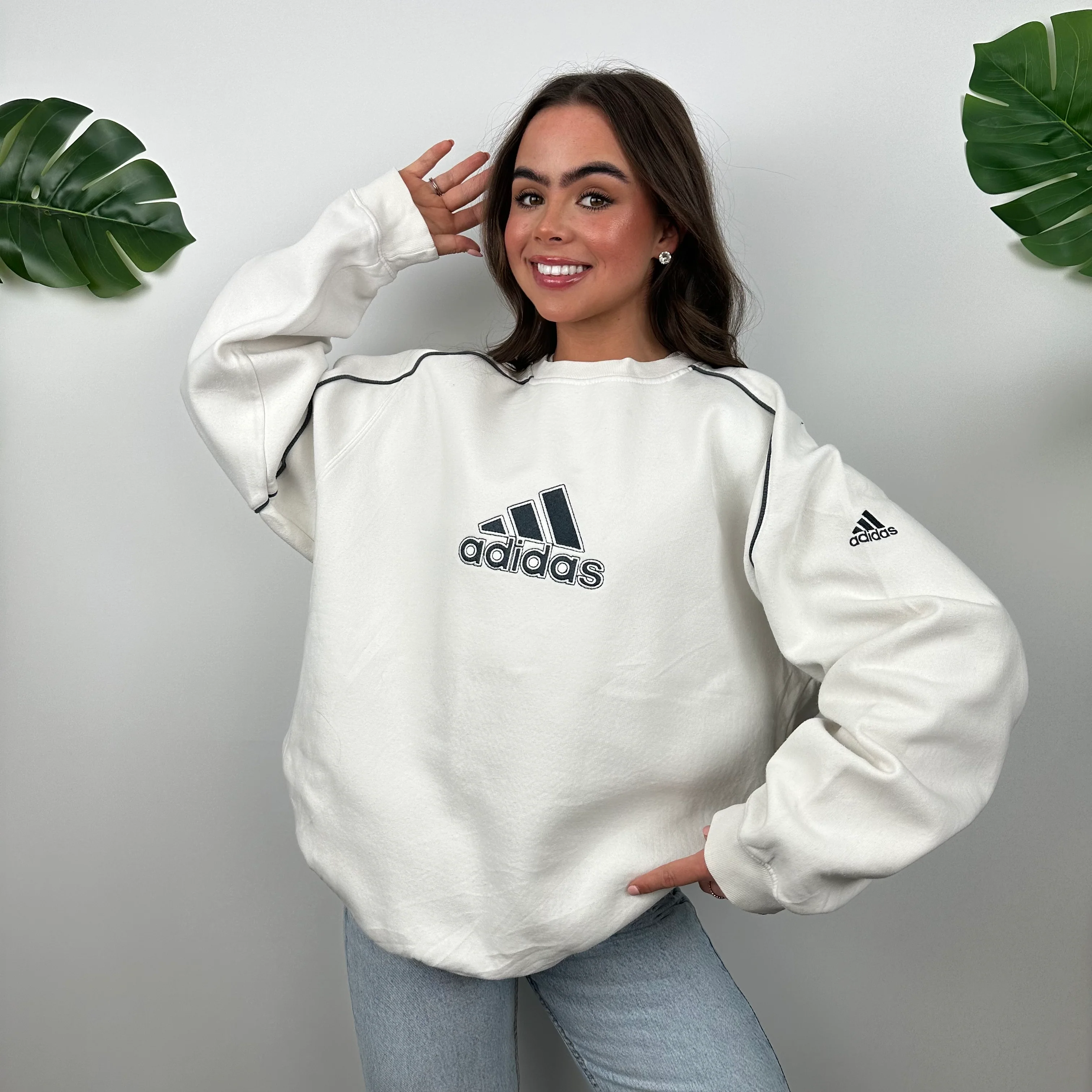 Adidas White Embroidered Spell Out Sweatshirt (L) - Image 8