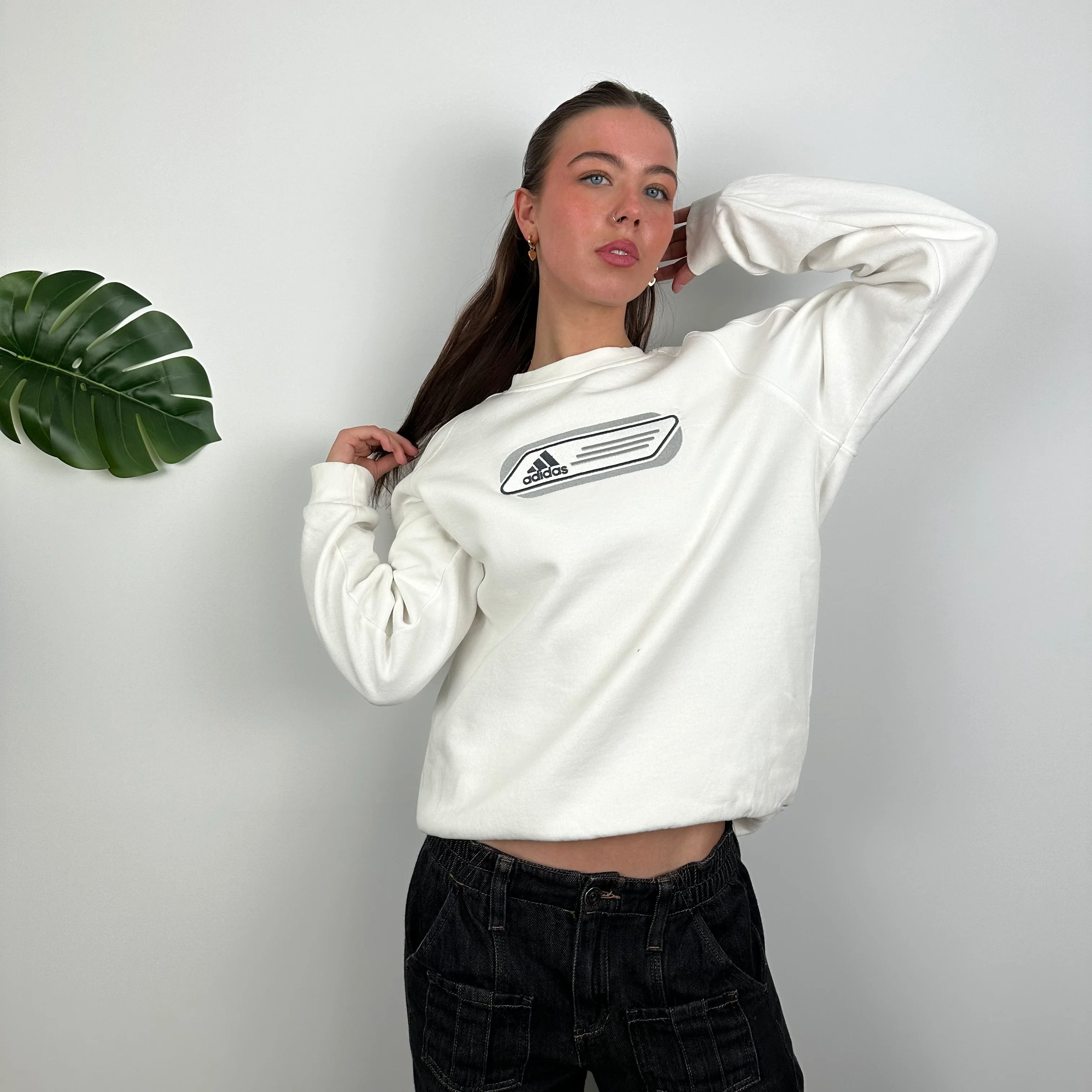 Adidas White Embroidered Spell Out Sweatshirt (M) - Image 3
