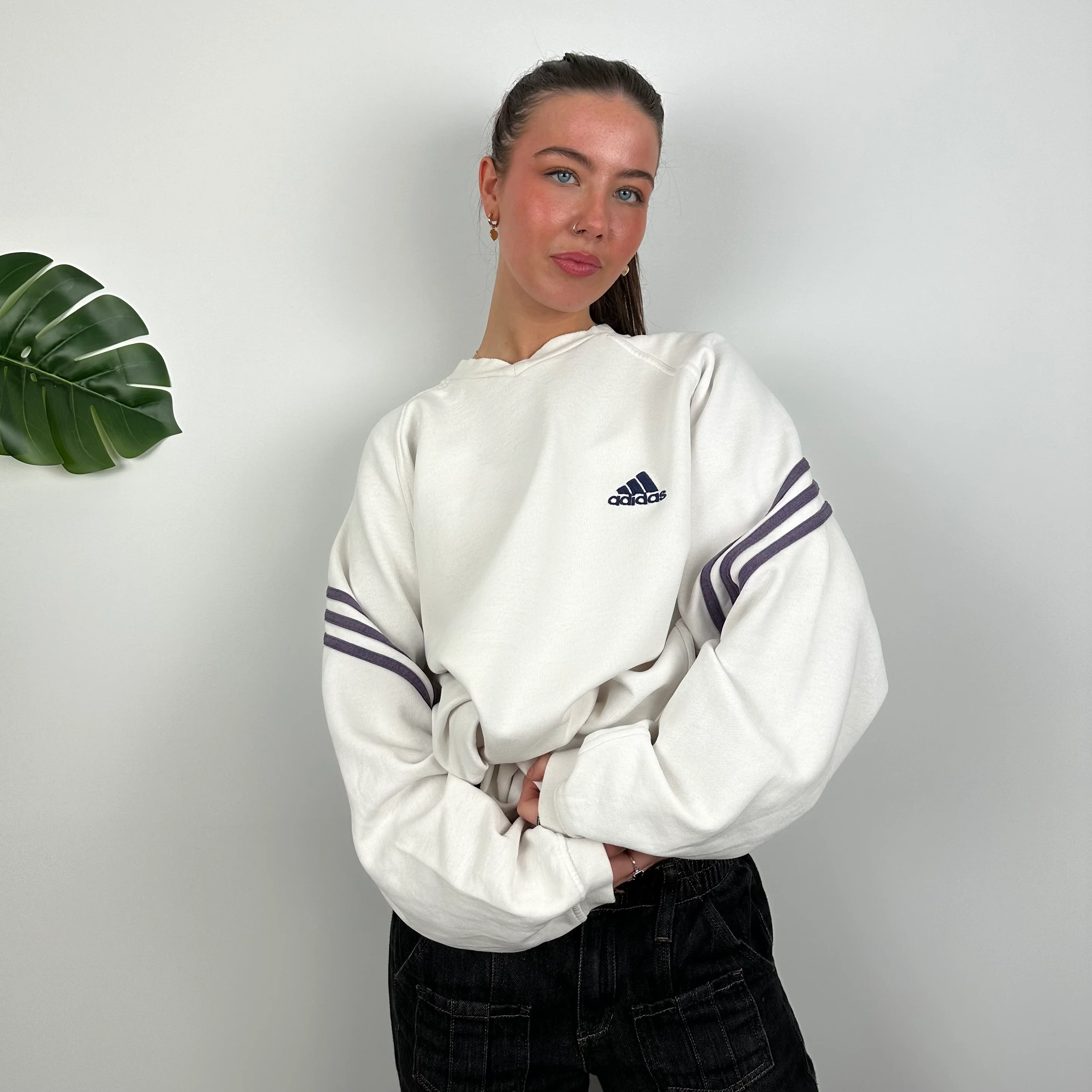 Adidas White Embroidered Spell Out Sweatshirt (L) - Image 2
