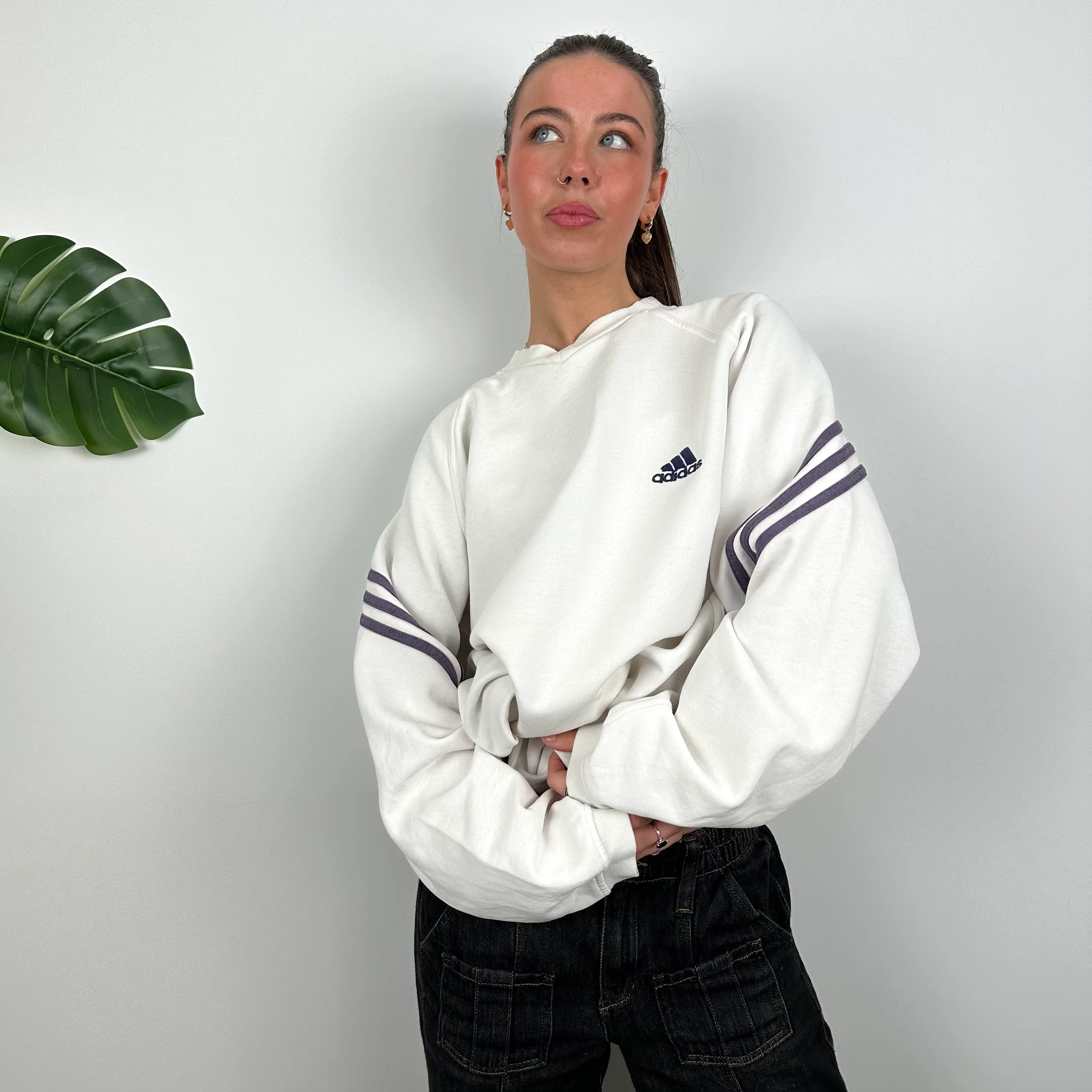 Adidas White Embroidered Spell Out Sweatshirt (L) - Image 3