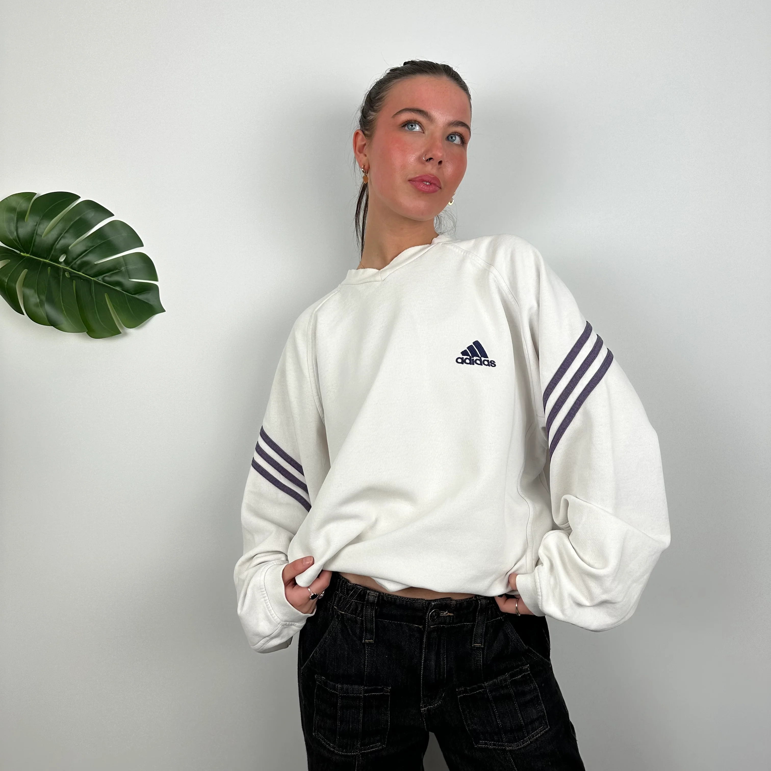 Adidas White Embroidered Spell Out Sweatshirt (L) - Image 6