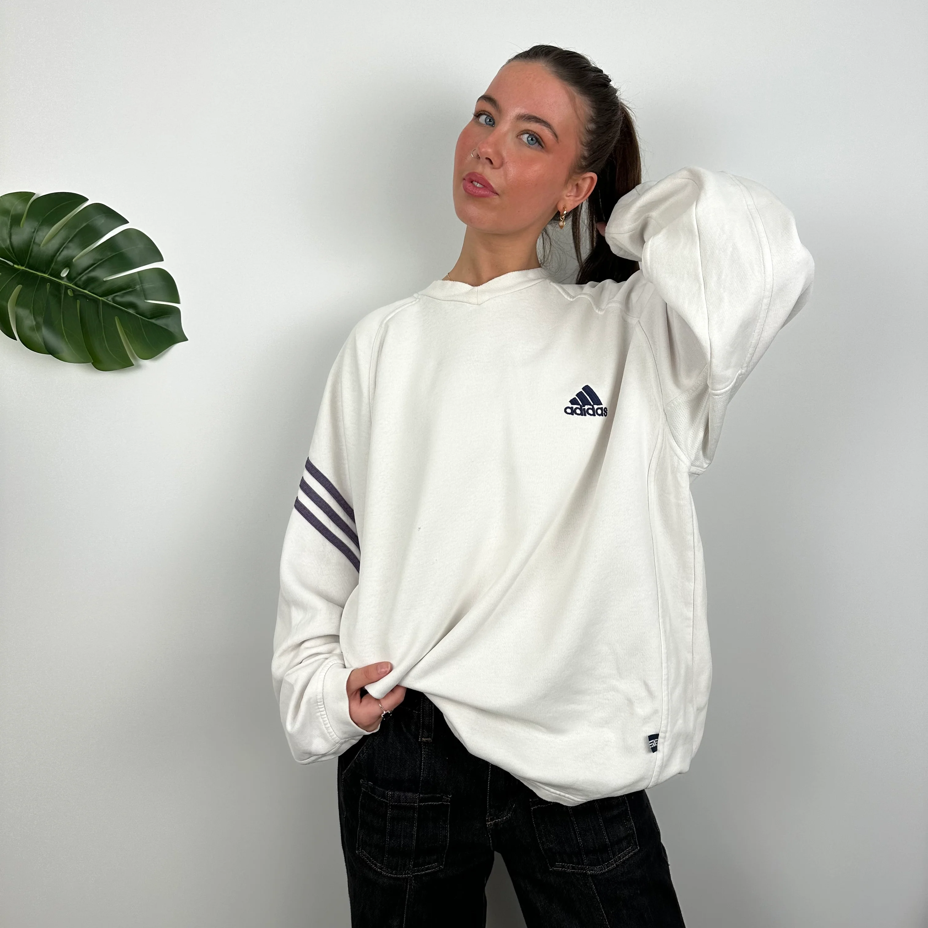 Adidas White Embroidered Spell Out Sweatshirt (L) - Image 7