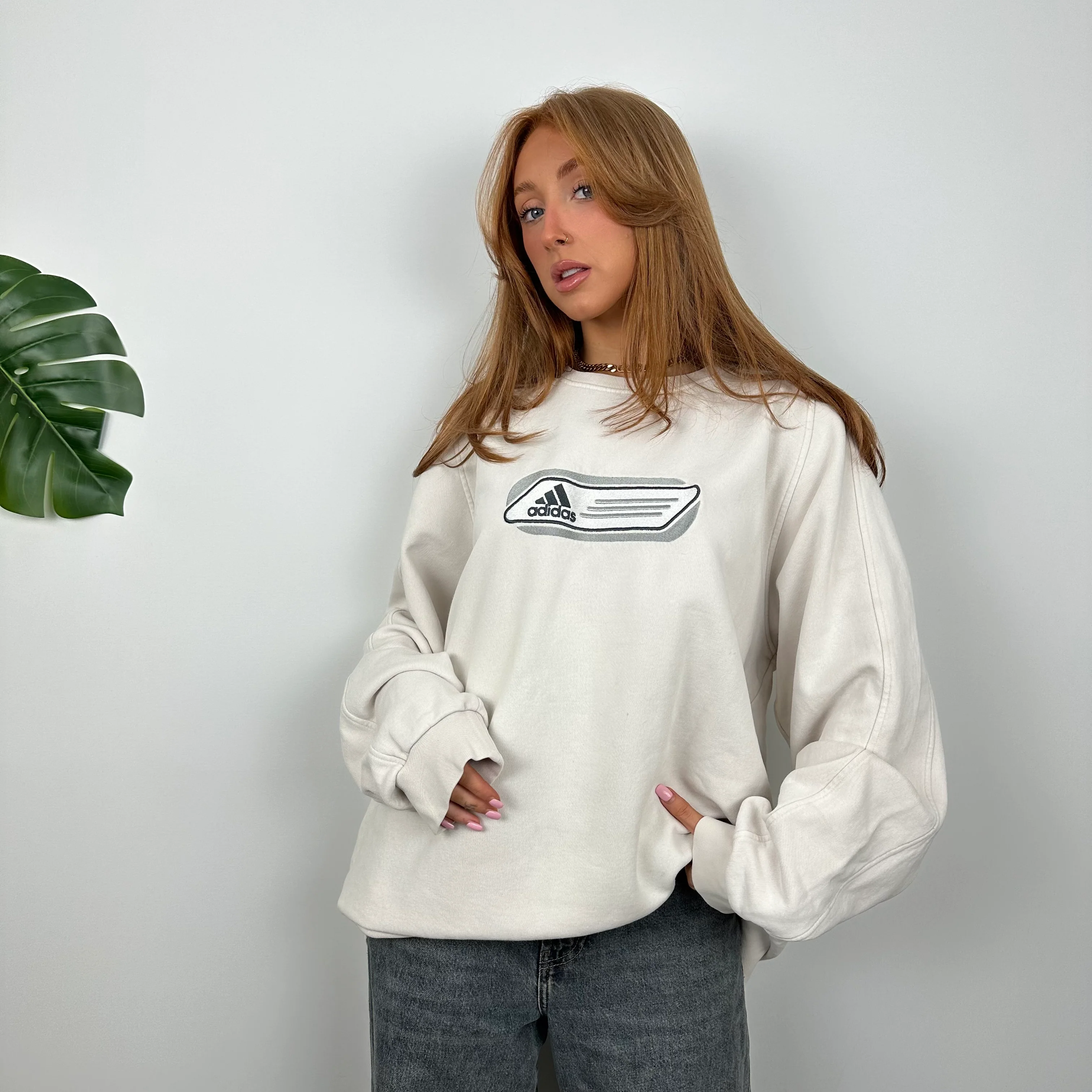 Adidas White Embroidered Spell Out Sweatshirt (L) - Image 2