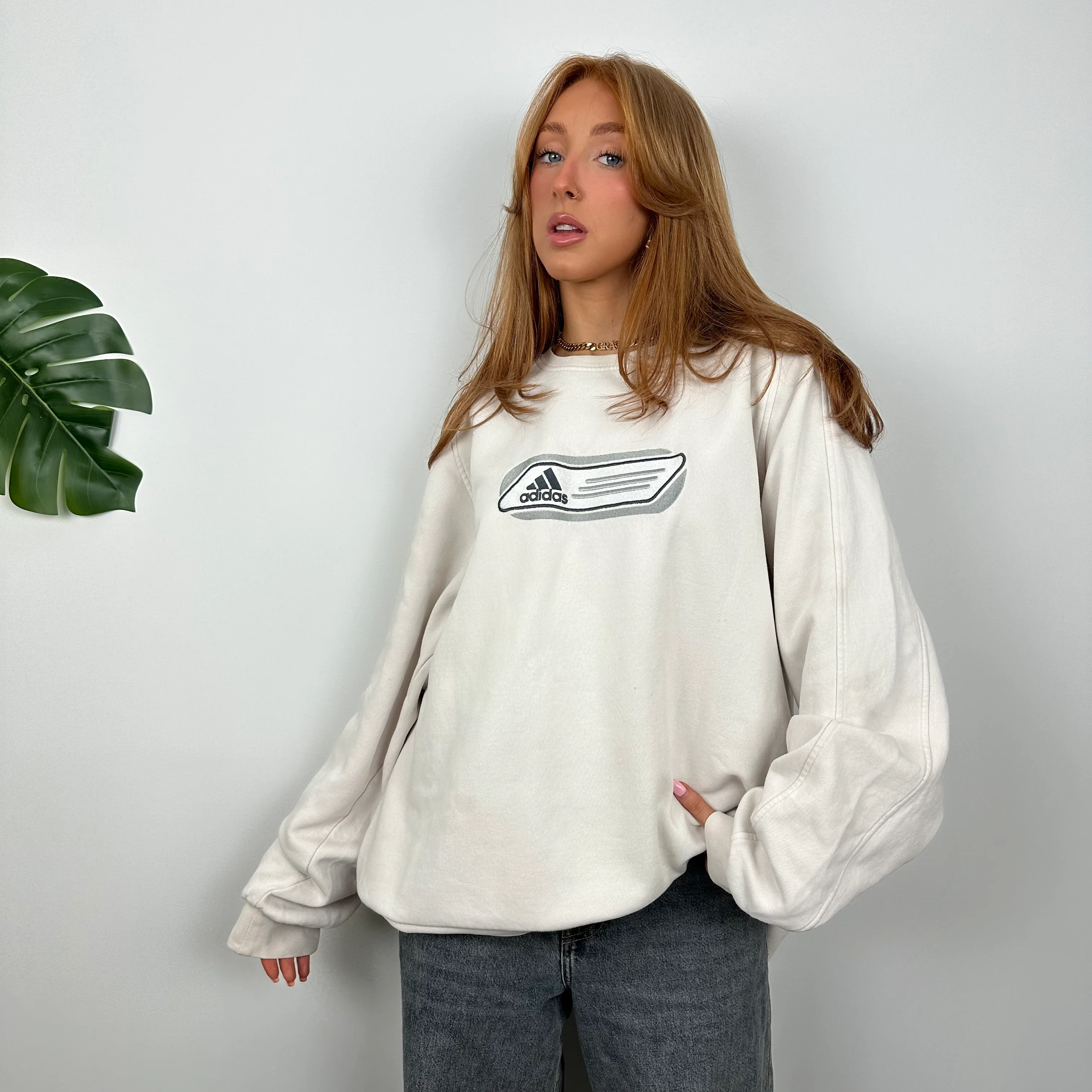 Adidas White Embroidered Spell Out Sweatshirt (L) - Image 3