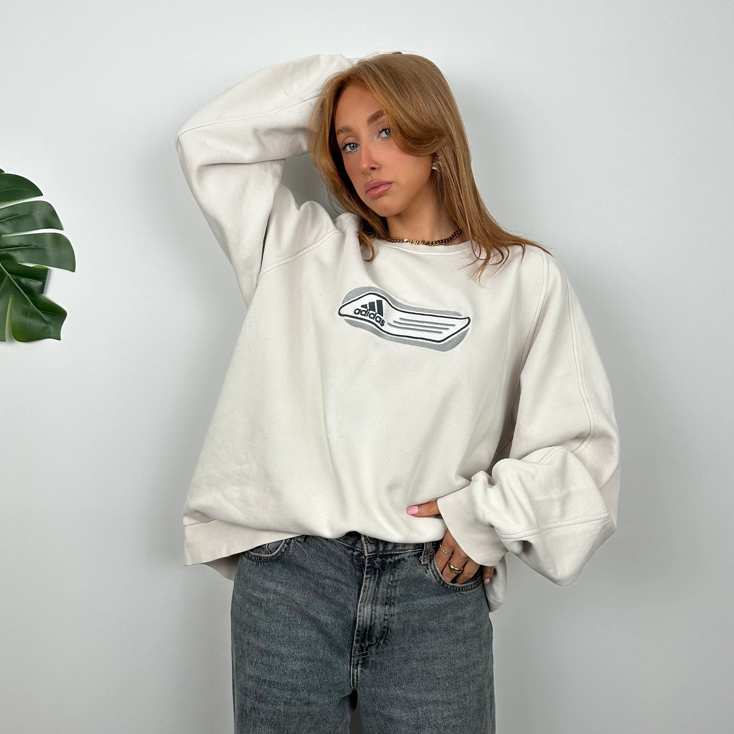 Adidas White Embroidered Spell Out Sweatshirt (L) - Image 4