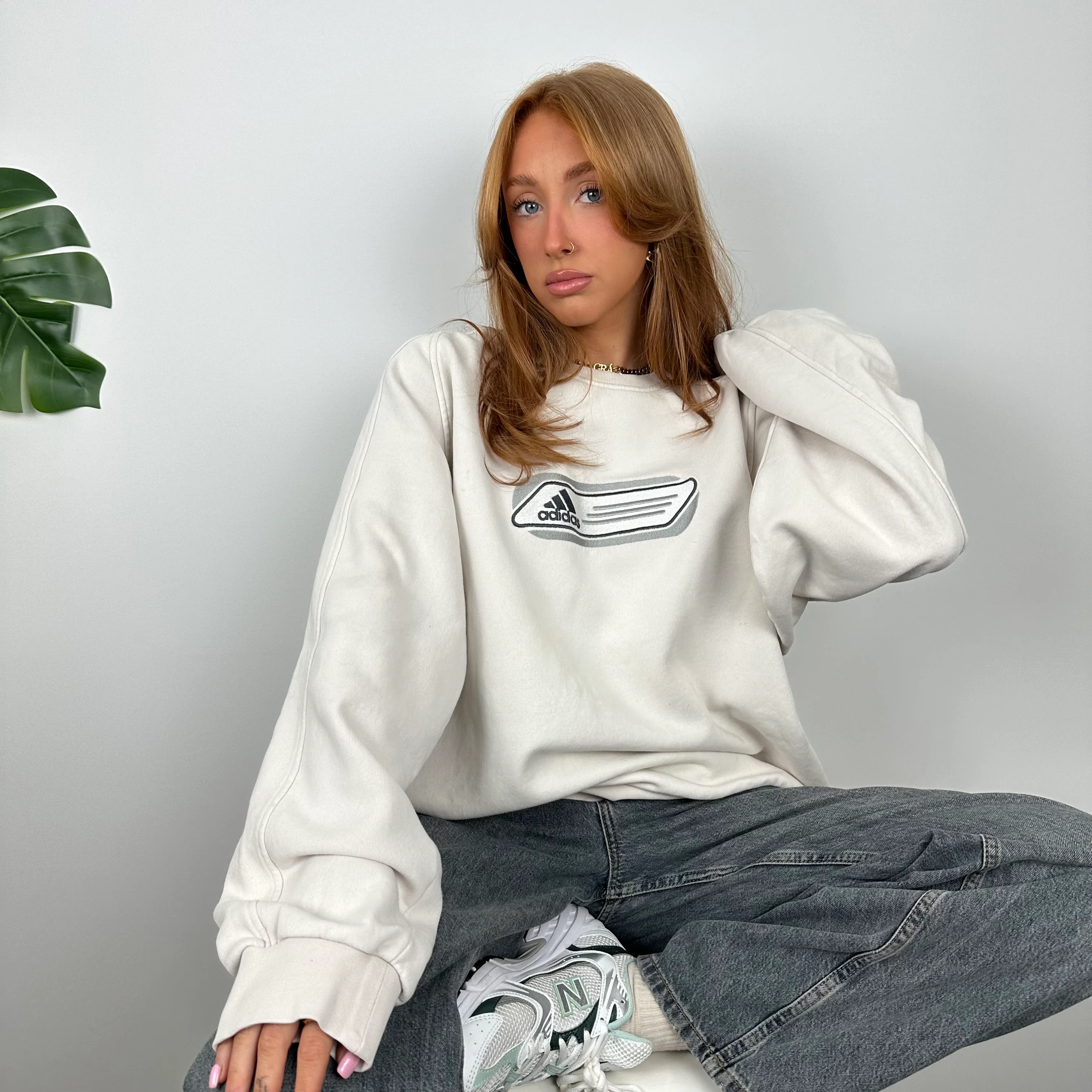 Adidas White Embroidered Spell Out Sweatshirt (L) - Image 6