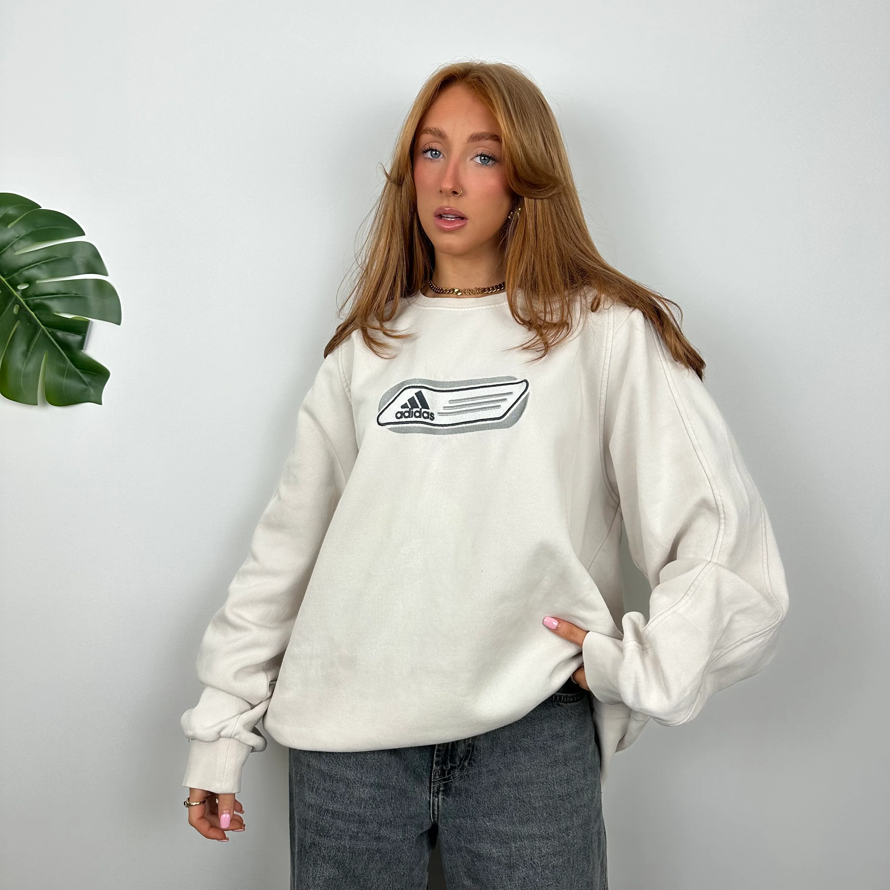 Adidas White Embroidered Spell Out Sweatshirt (L) - Image 7