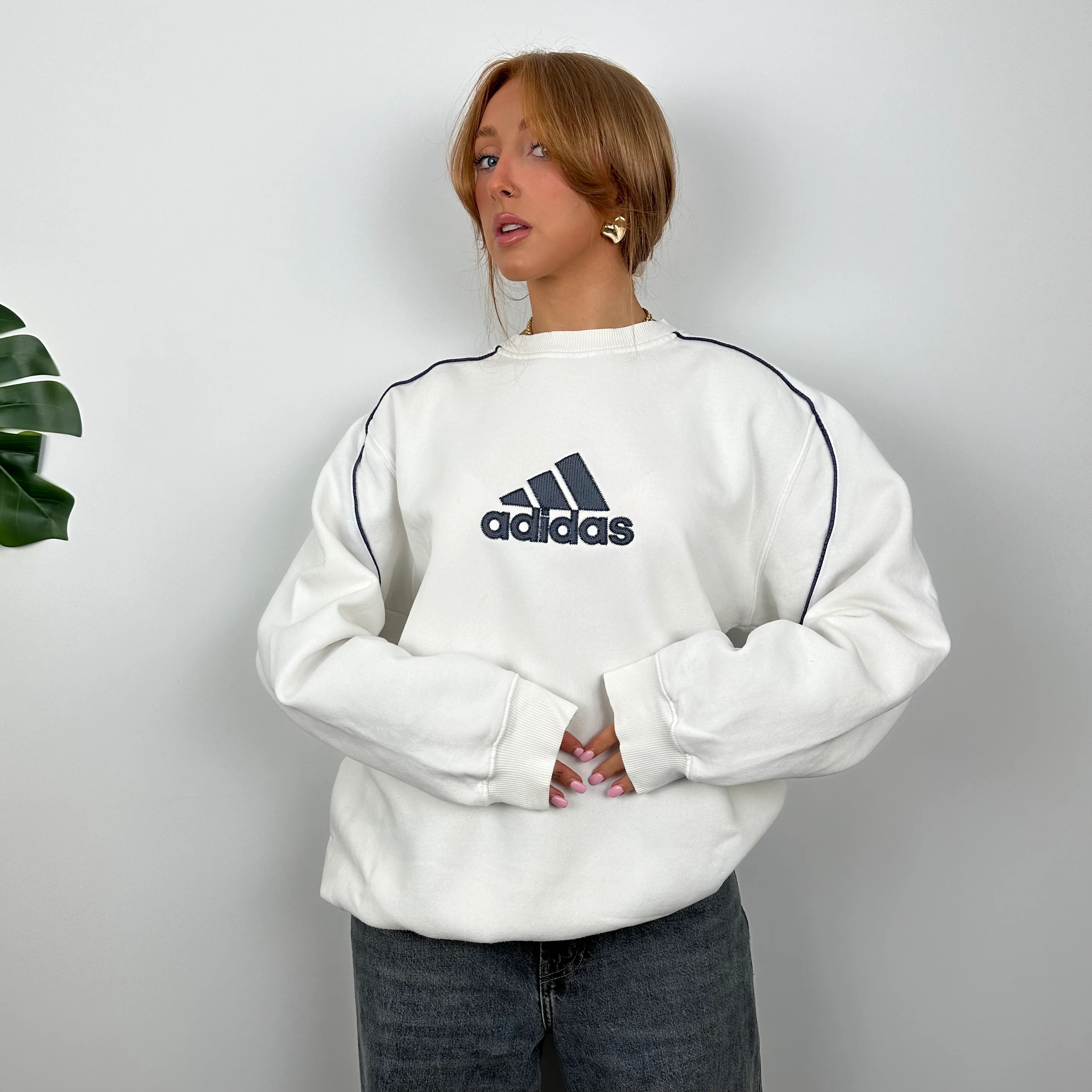 Adidas White Embroidered Spell Out Sweatshirt (M) - Image 2