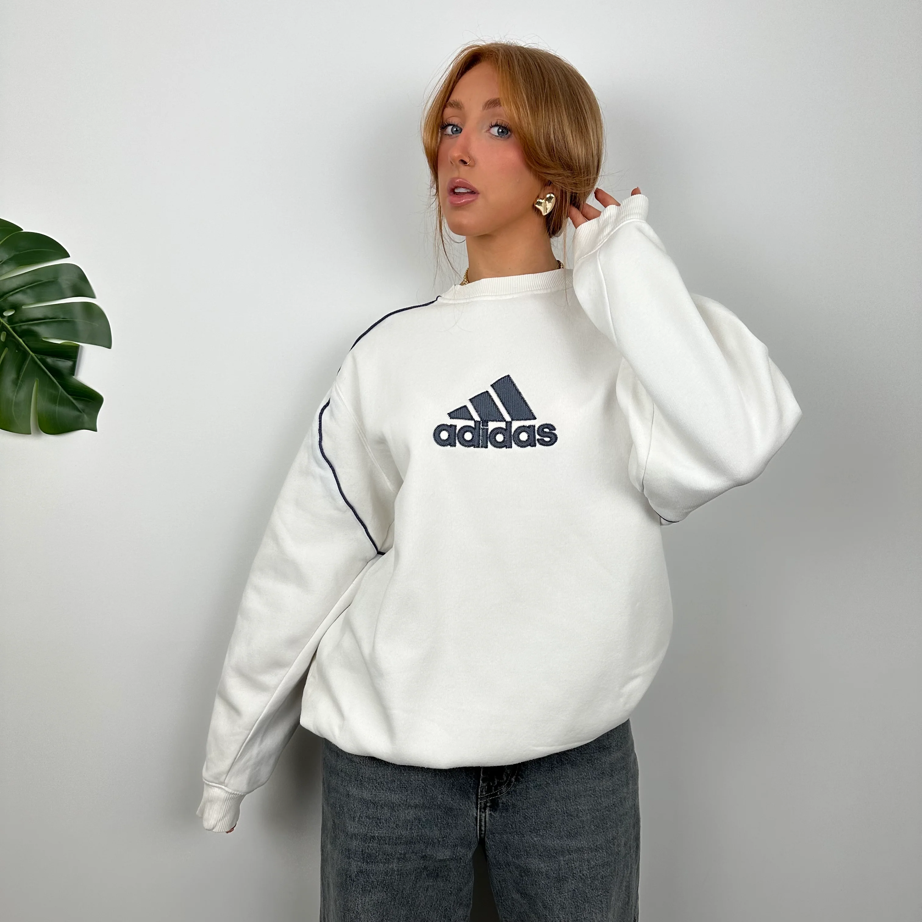 Adidas White Embroidered Spell Out Sweatshirt (M) - Image 3