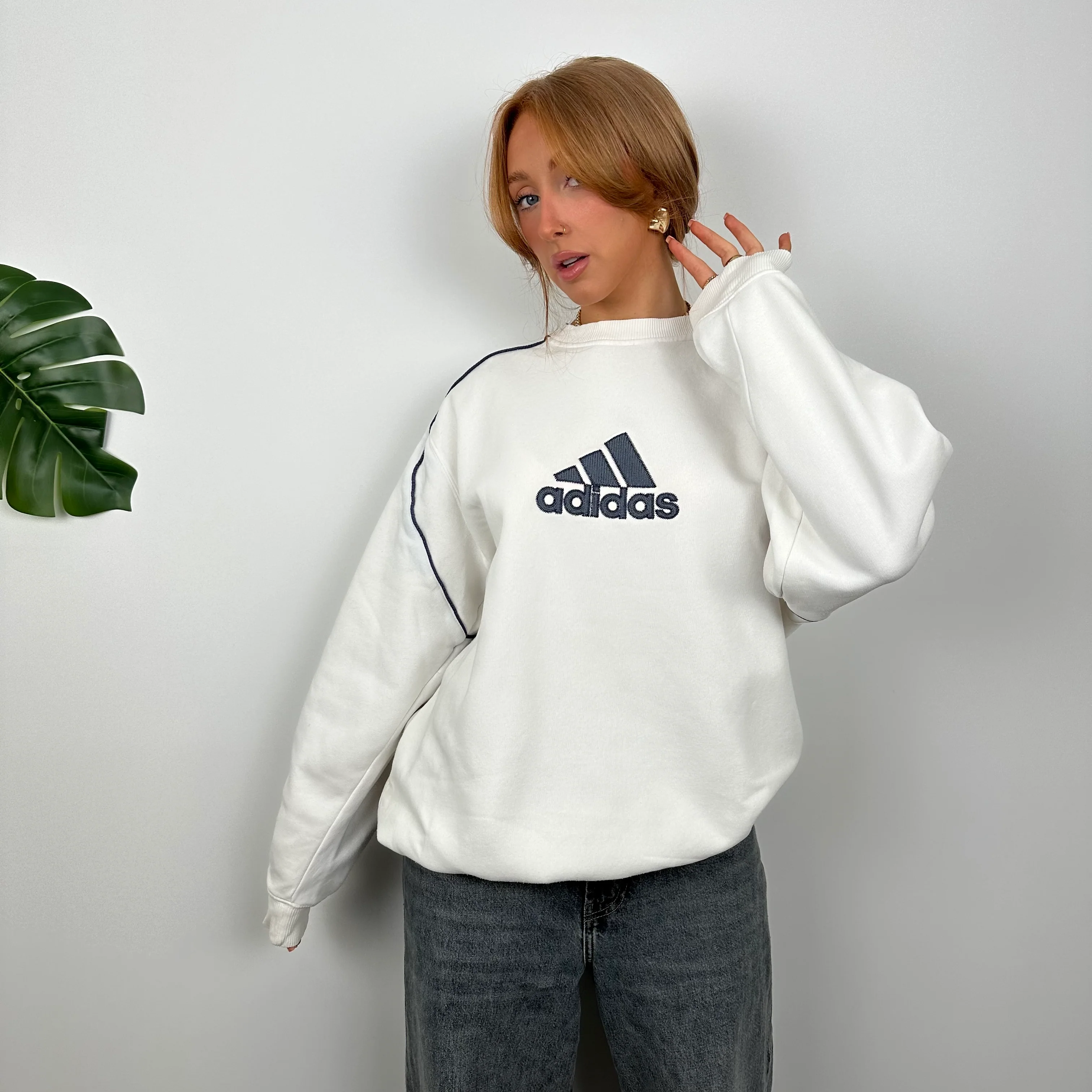 Adidas White Embroidered Spell Out Sweatshirt (M) - Image 5
