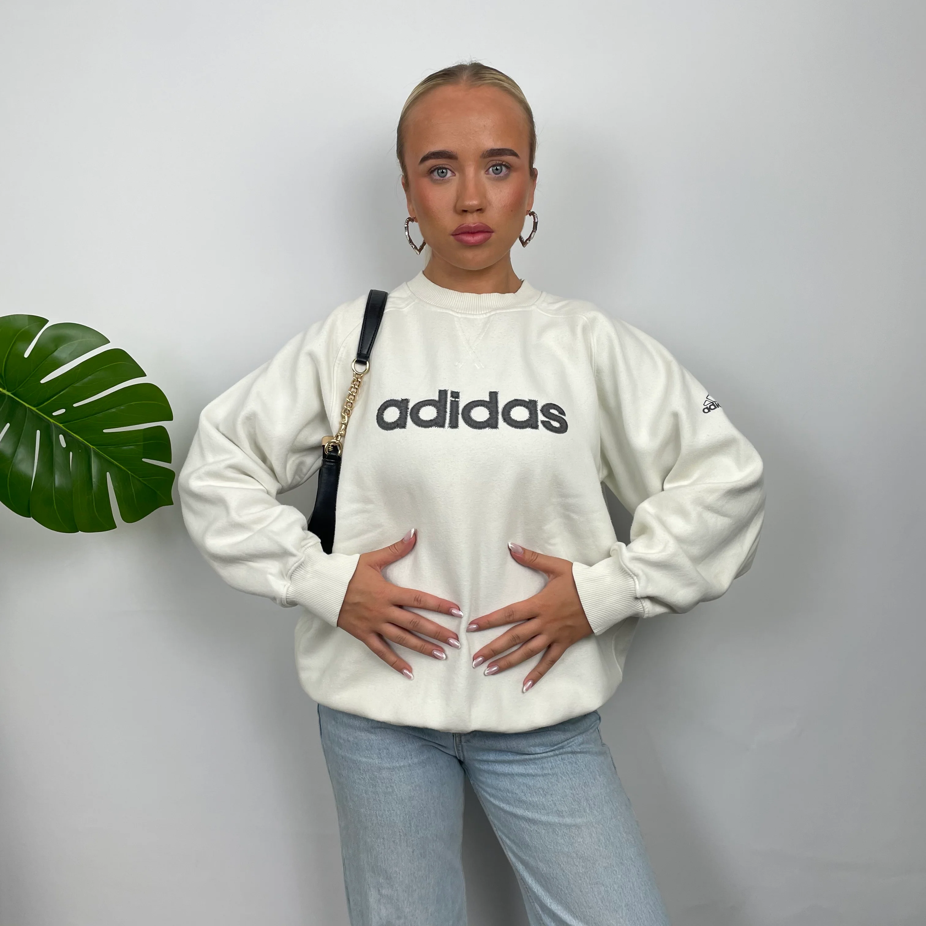 Adidas White Embroidered Spell Out Sweatshirt (M) - Image 2
