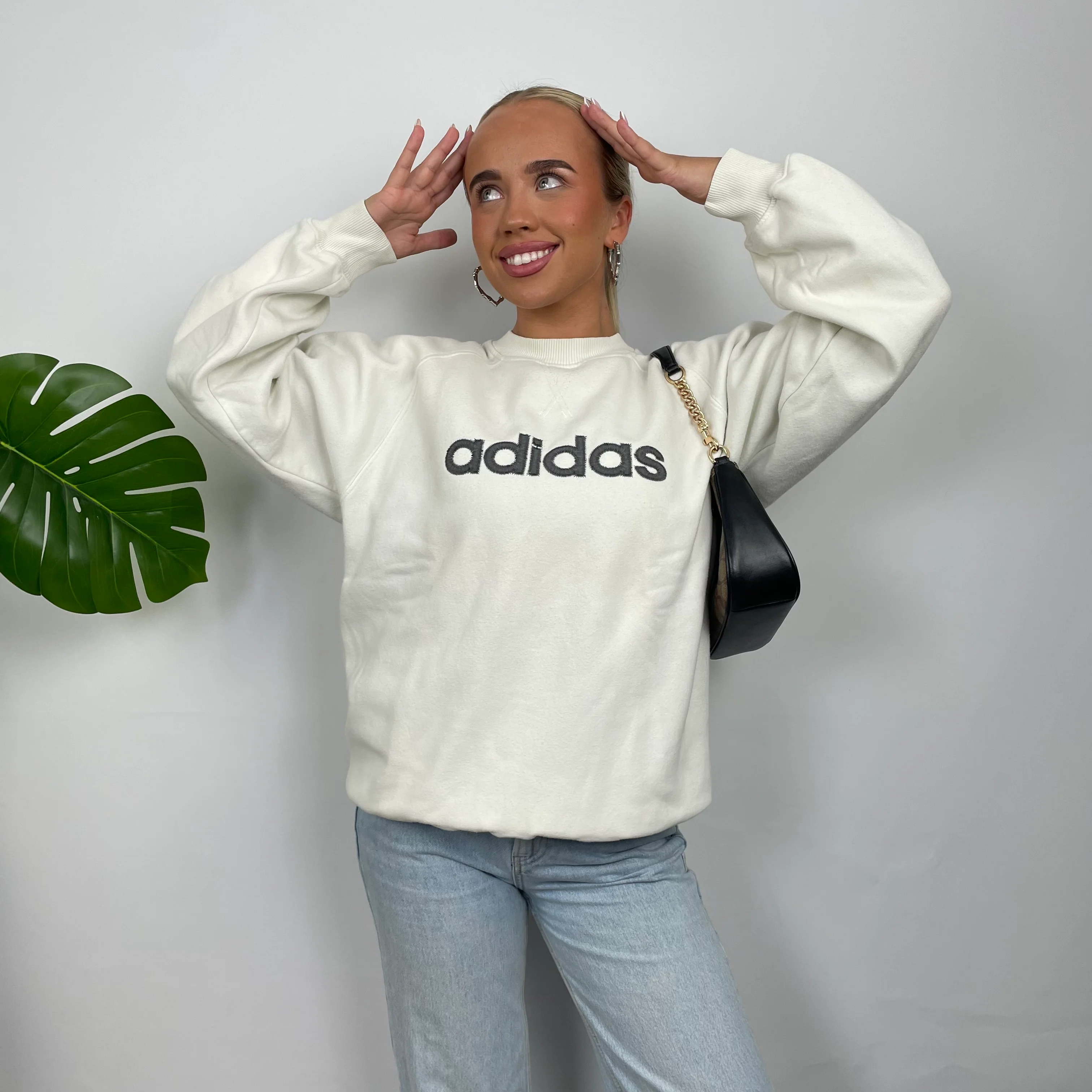 Adidas White Embroidered Spell Out Sweatshirt (M) - Image 3