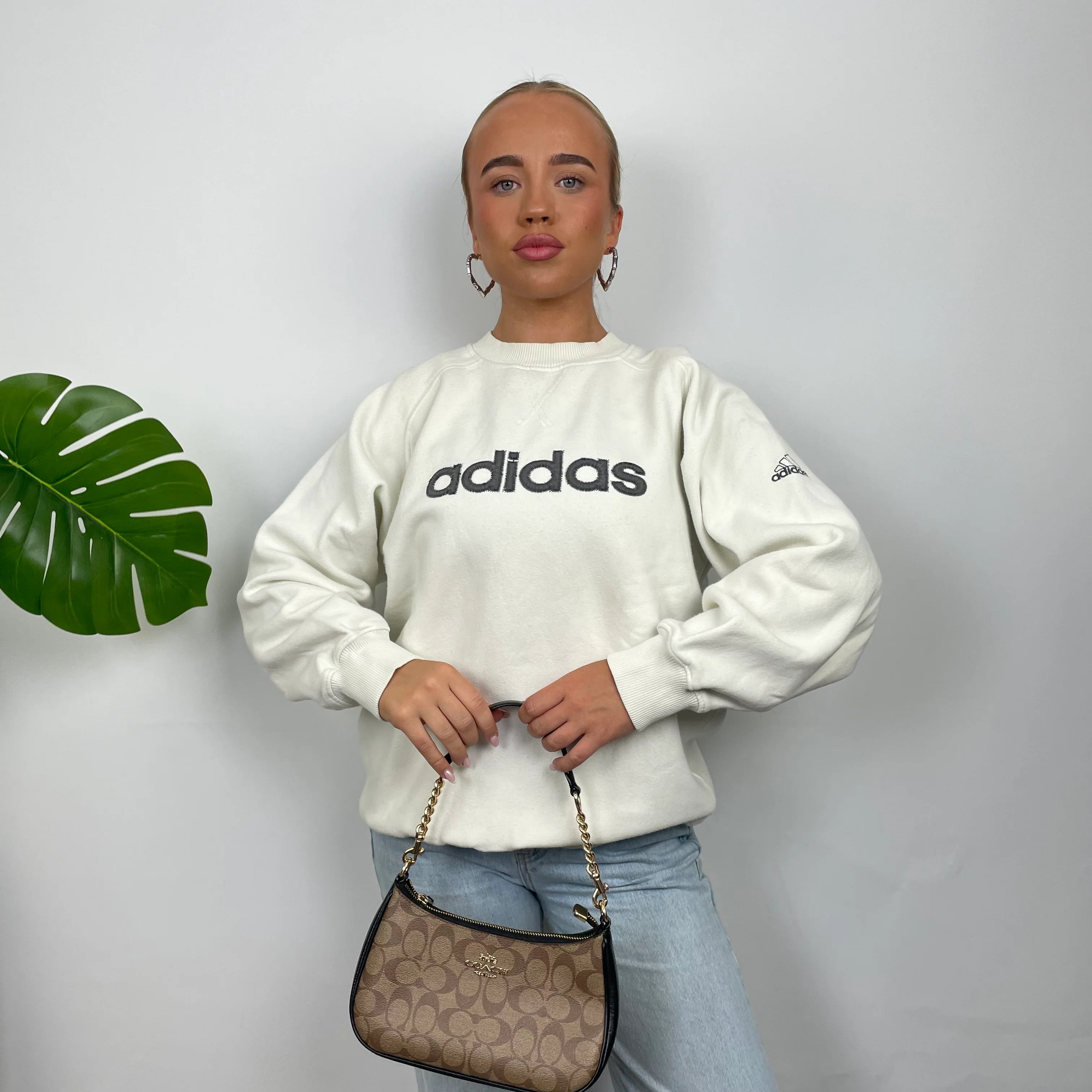 Adidas White Embroidered Spell Out Sweatshirt (M) - Image 7